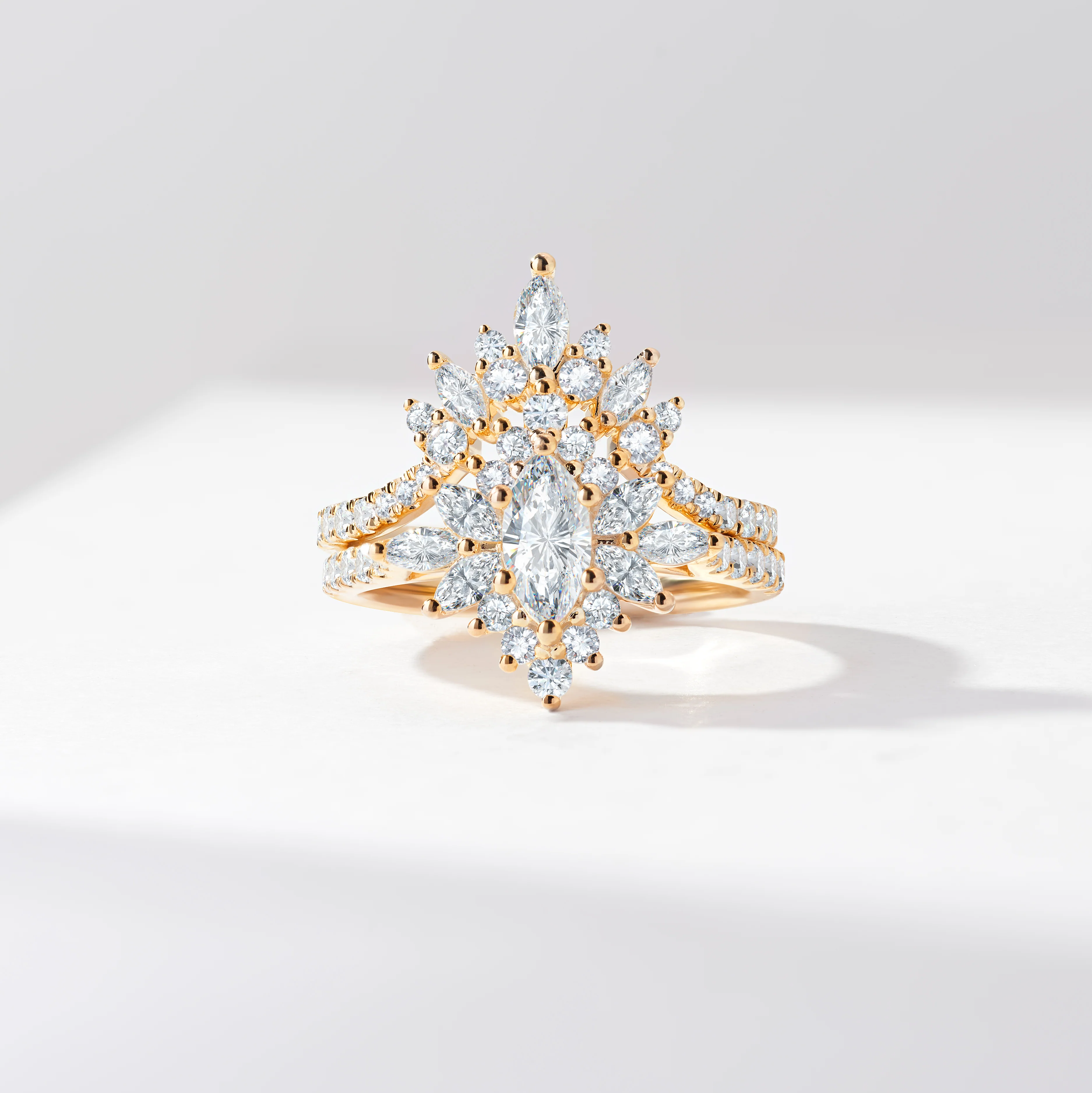 0.50ct Marquise Diamond Solitaire Starburst Halo Tiara Diamond Bridal Set 1.5tdw