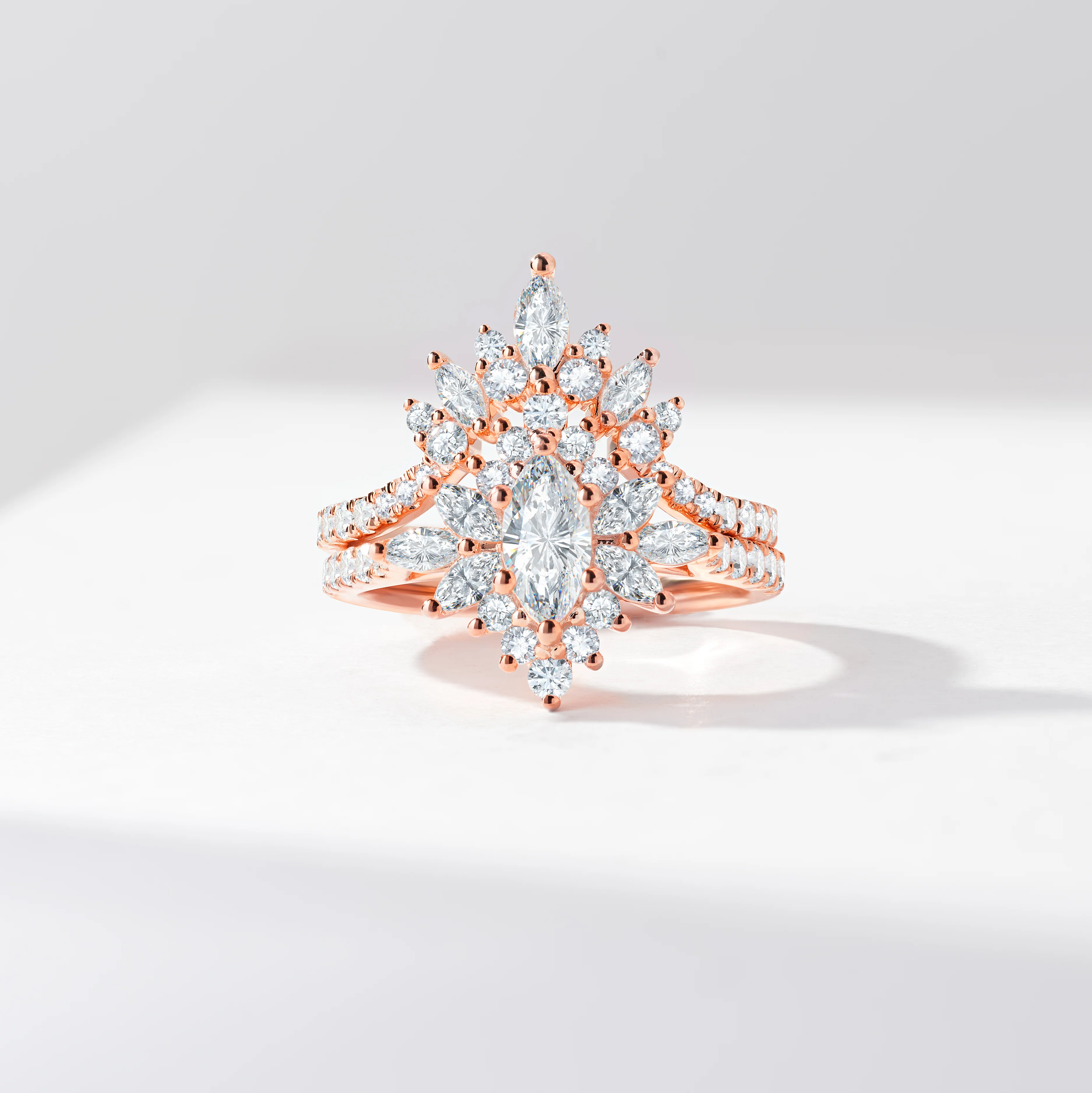 0.50ct Marquise Diamond Solitaire Starburst Halo Tiara Diamond Bridal Set 1.5tdw - Image 6