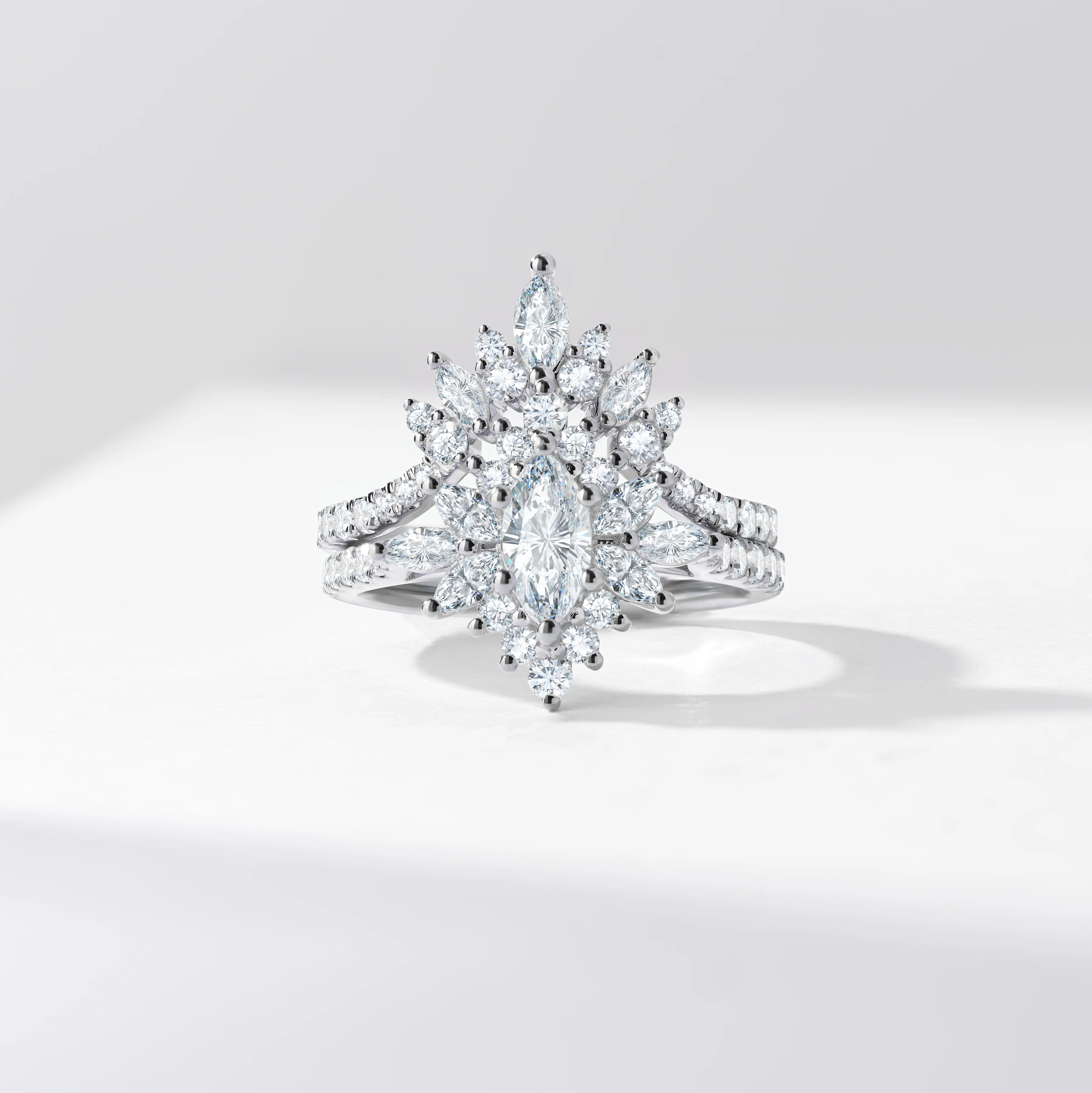 0.50ct Marquise Diamond Solitaire Starburst Halo Tiara Diamond Bridal Set 1.5tdw - Image 8