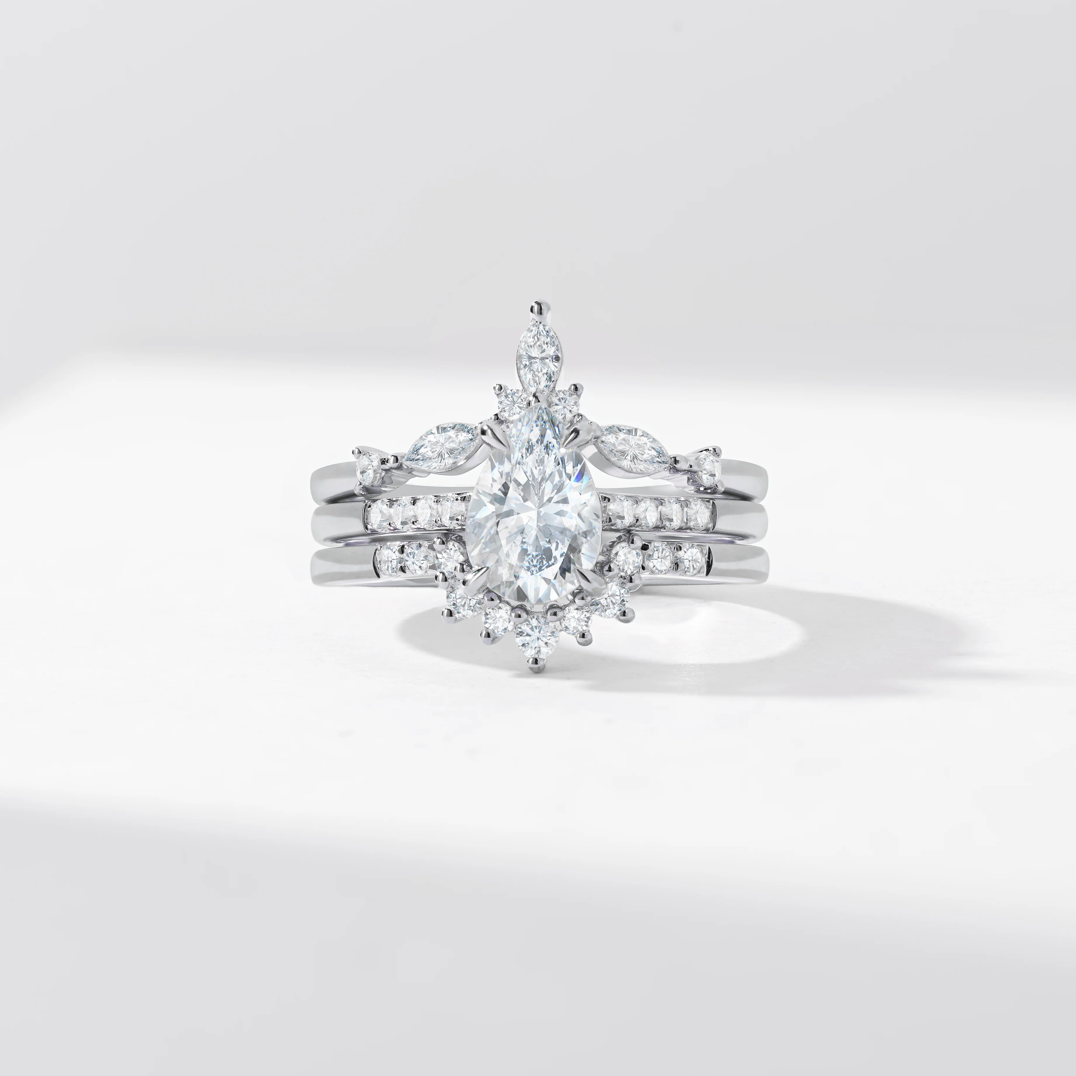 1.5ct Pear Diamond Engagement Ring With Marquise And Round Brilliant Diamond Contoured Fitted Wedders Bridal Set 2.0tdw - Image 9