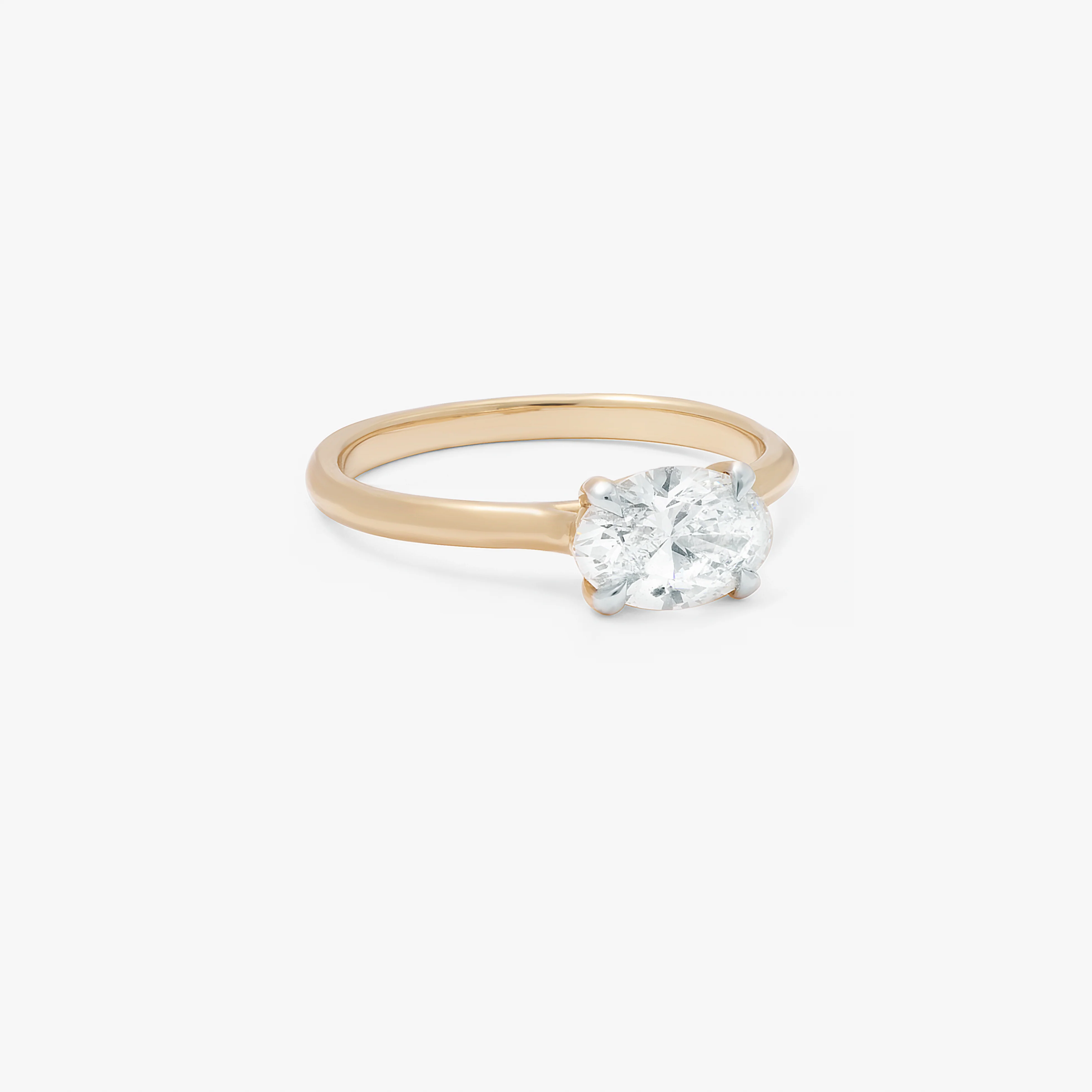 9K Yellow Gold 1ct Oval Lab Diamond East West Ring
