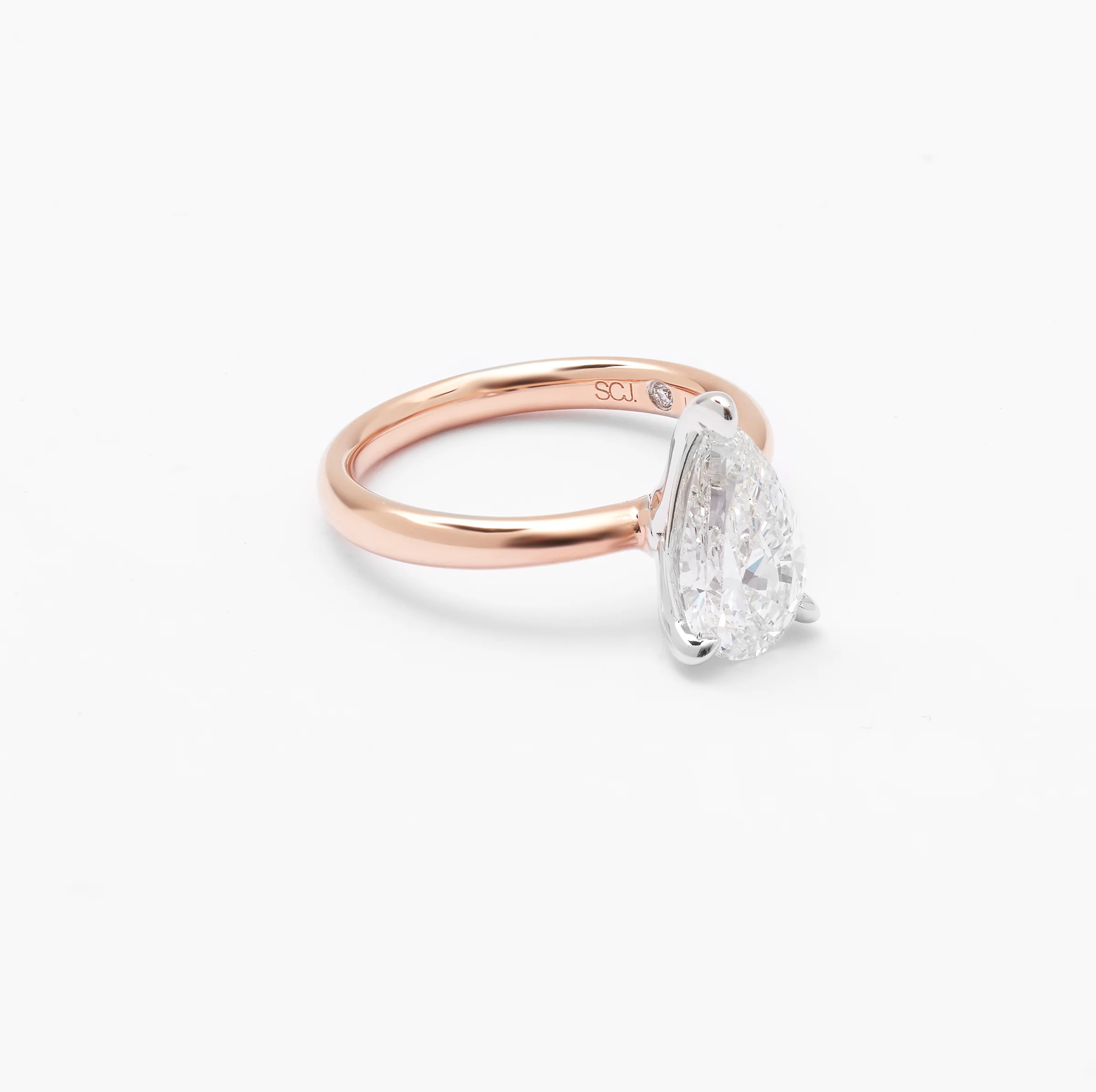 14K Rose And White Gold Pear Lab Diamond Solitaire Engagement Ring 2.0ct - Image 2