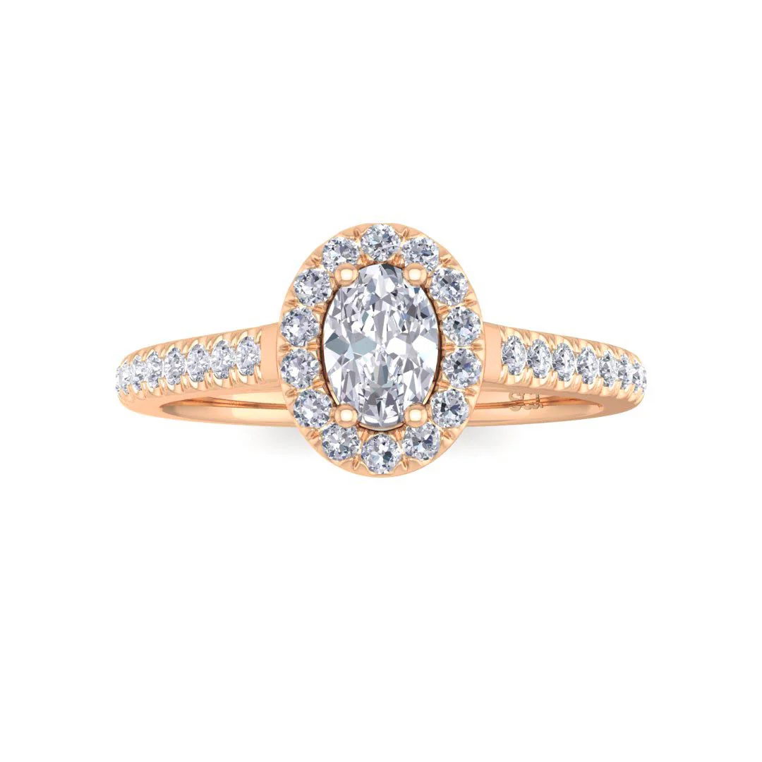 14k Rose Gold 0.33ct Oval Diamond Halo Engagement Ring 0.62tdw