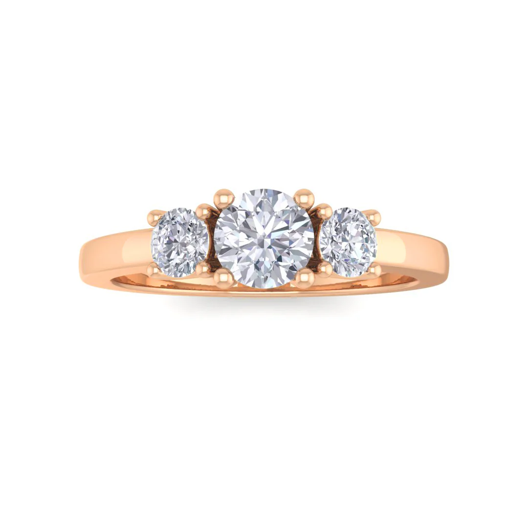 14k Rose Gold 0.33ct Round Brilliant Moissanite Trilogy Engagement Ring 0.25tdw