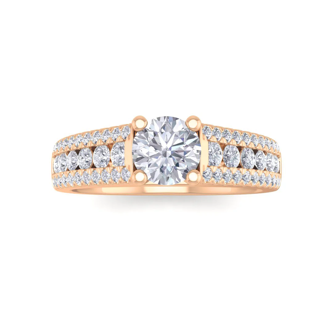 14k Rose Gold 0.5ct Round Brilliant Diamond Solitaire with Accent Shoulders Engagement Ring 1.0tdw