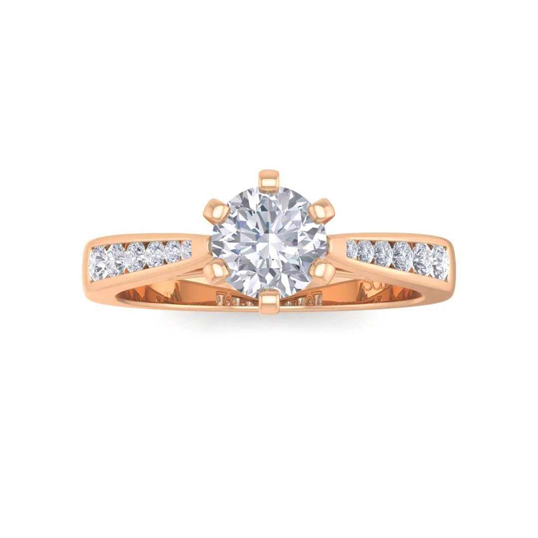 14k Rose Gold 0.5ct Round Brilliant Lab Diamond Solitaire With Channel Shoulders Engagement Ring 0.7tdw