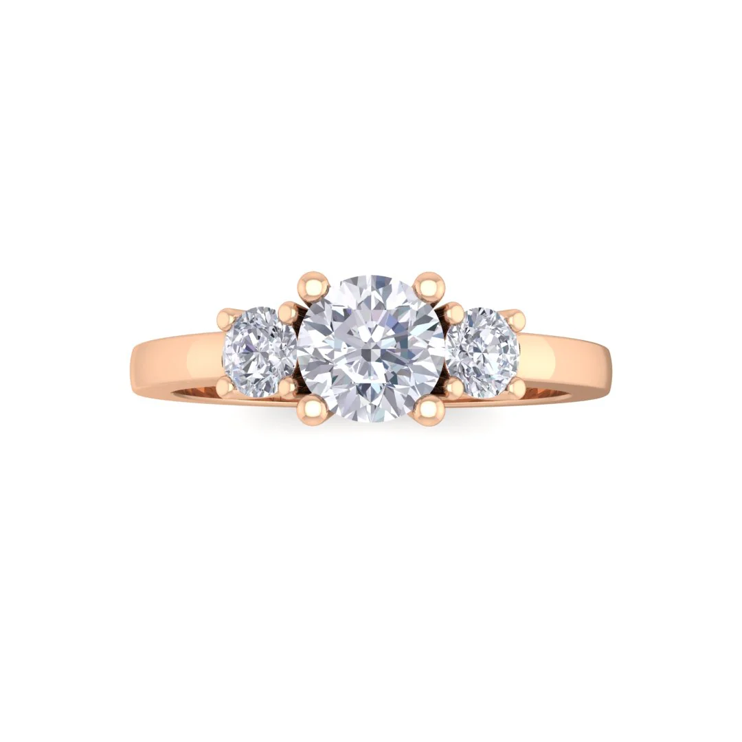 14k Rose Gold 0.5ct Round Brilliant Lab Diamond Trilogy Engagement Ring 0.75tdw