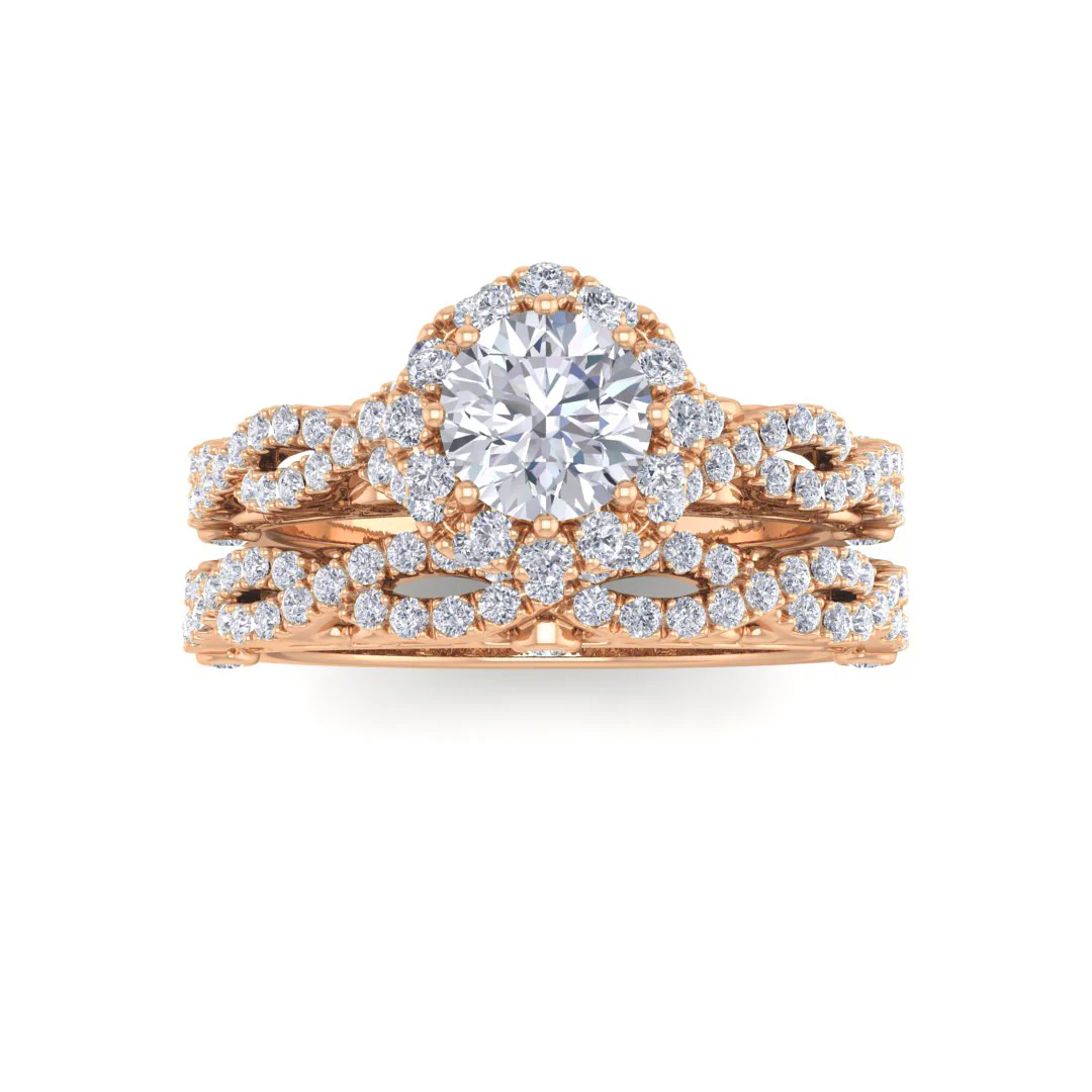 14k Rose Gold 0.5ct Round Brilliant Moissanite Flower Halo Bridal Set 0.5tdw