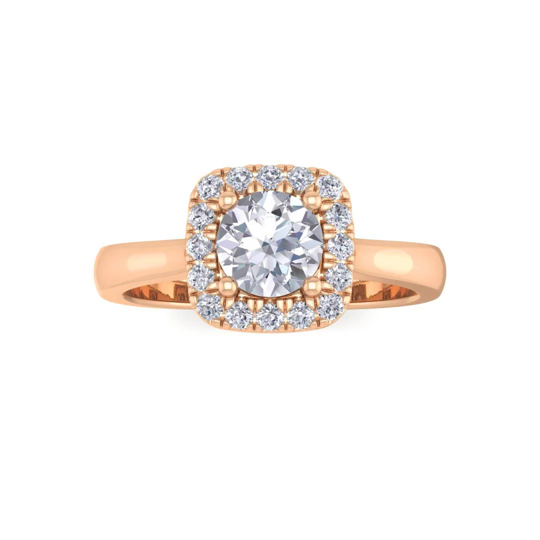 14k Rose Gold 0.5ct Round Brilliant Moissanite Halo Engagement Ring 0.13tdw