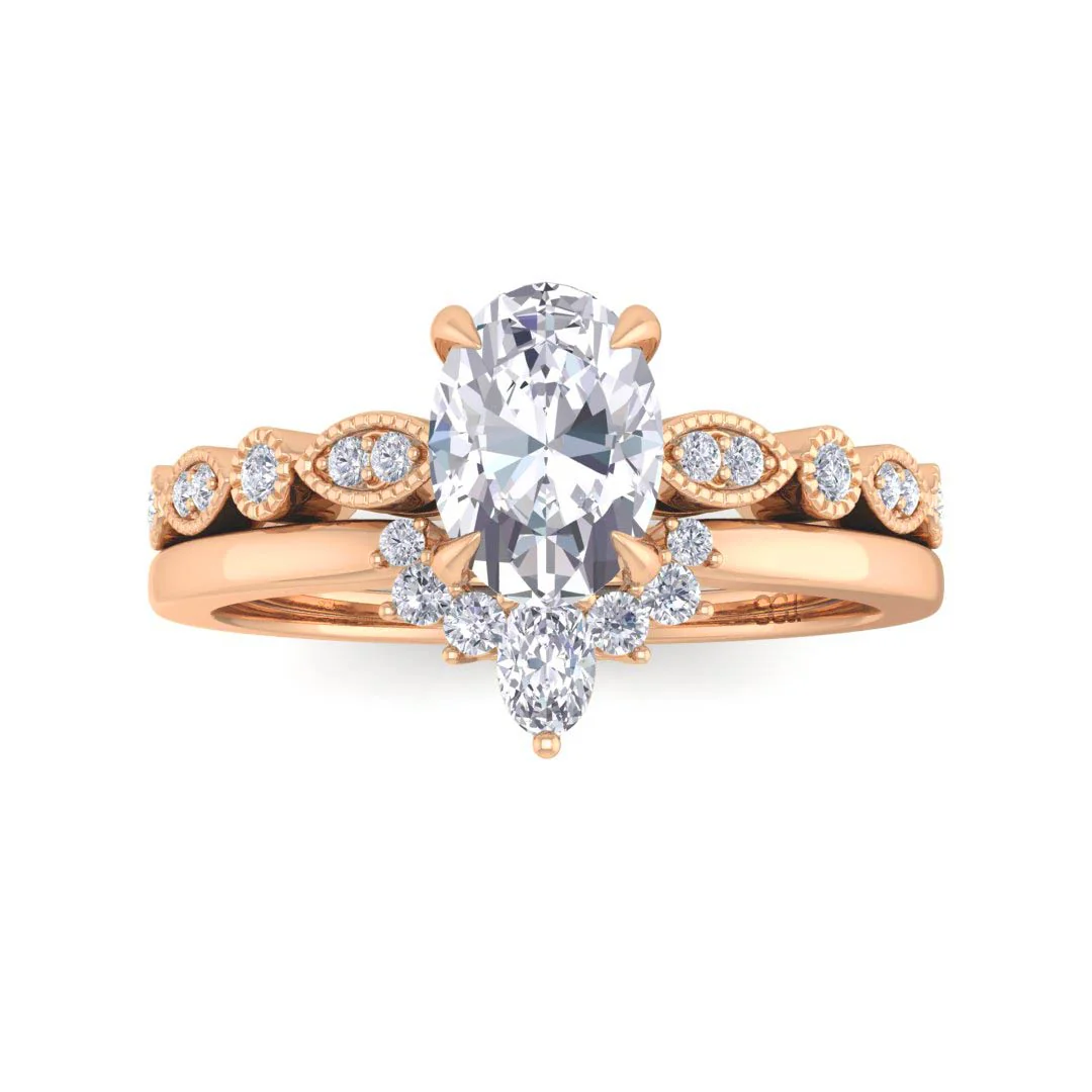 14k Rose Gold 0.75ct Oval Moissanite Tiara Bridal Set 0.17tdw