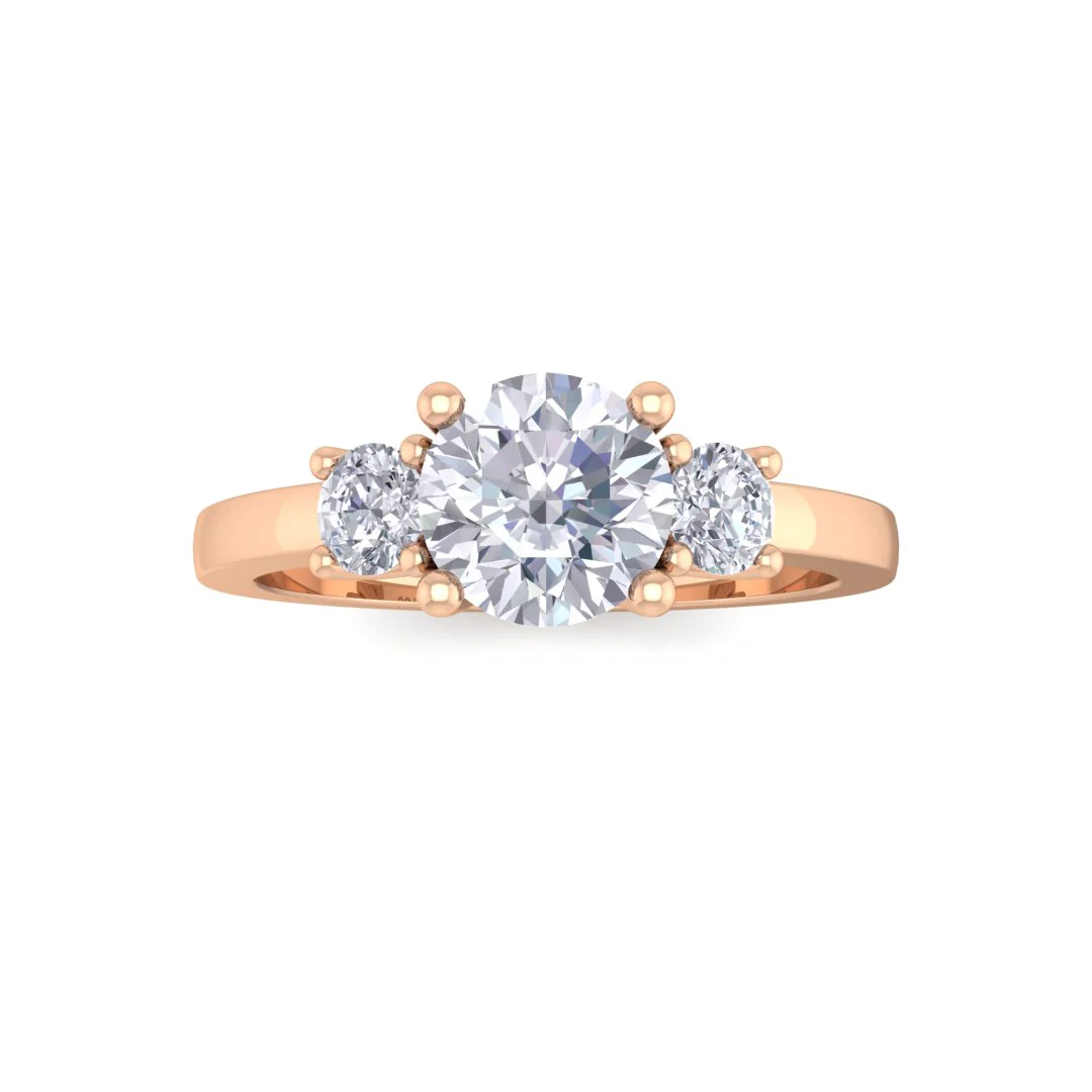 14k Rose Gold 0.75ct Round Brilliant Lab Diamond Trilogy Engagement Ring 1.0tdw