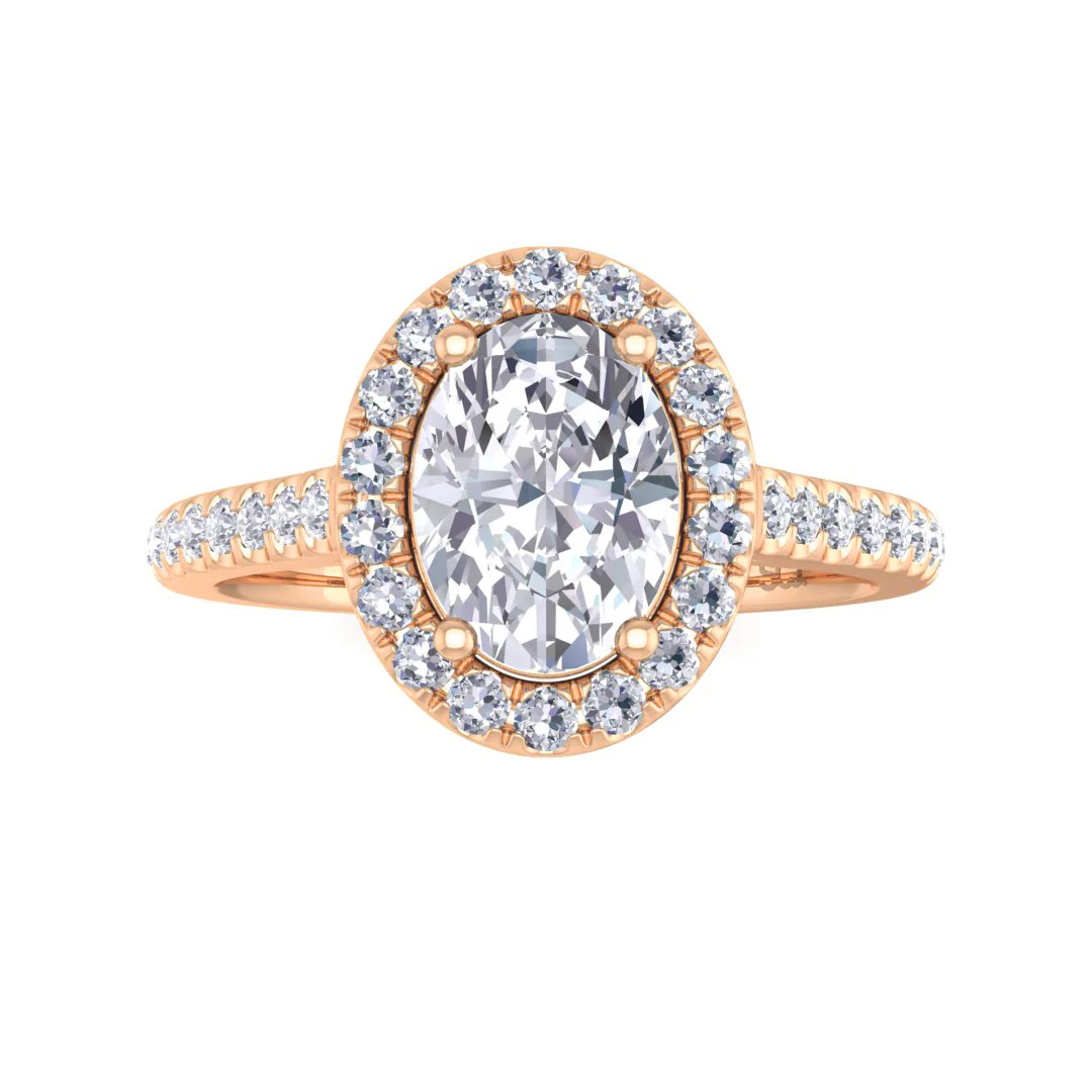 14k Rose Gold 1.0ct Oval Diamond Halo Engagement Ring 1.29tdw