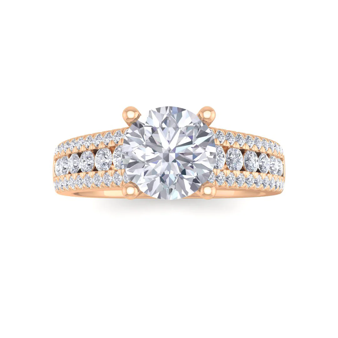 14k Rose Gold 1.0ct Round Brilliant Diamond Solitaire with Accent Shoulders Engagement Ring 1.5tdw