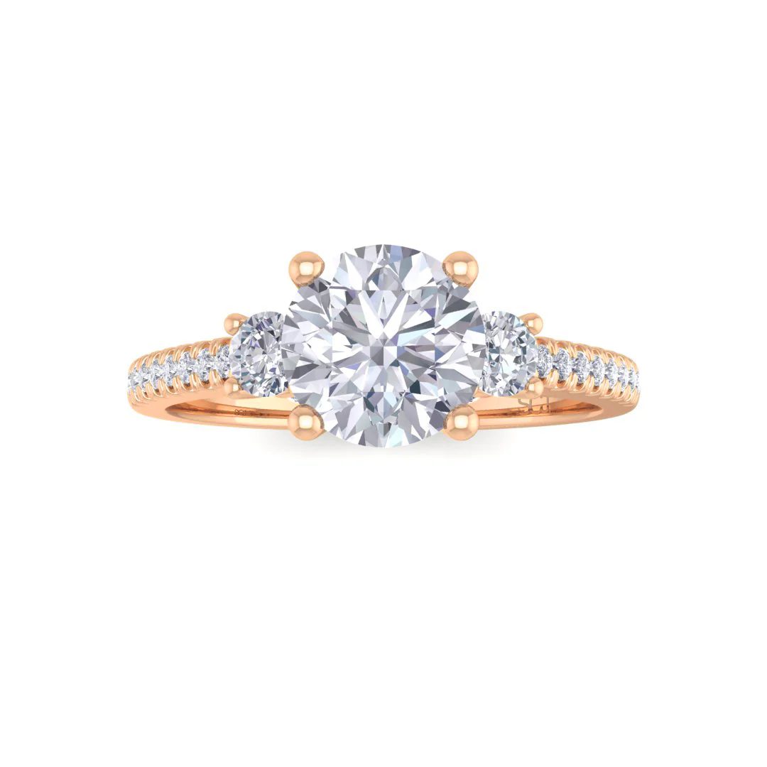 14k Rose Gold 1.0ct Round Brilliant Diamond Trilogy Shoulders Engagement Ring 1.3tdw