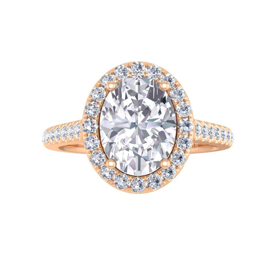 14k Rose Gold 1.5ct Oval Lab Diamond Halo Engagement Ring 1.79tdw