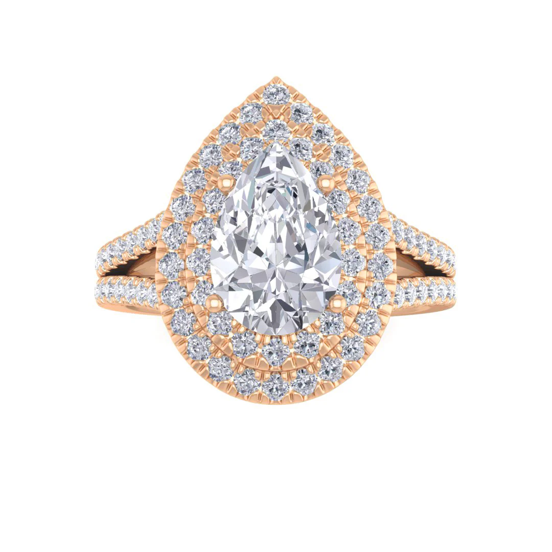 14k Rose Gold 1.5ct Pear Diamond Double Halo Engagement Ring 2.0tdw