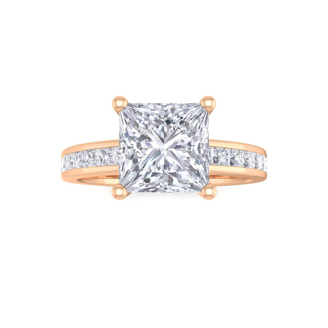 14k Rose Gold 1.5ct Princess Cut Lab Diamond Solitaire with Shoulder Accents Engagement Ring 2.0tdw