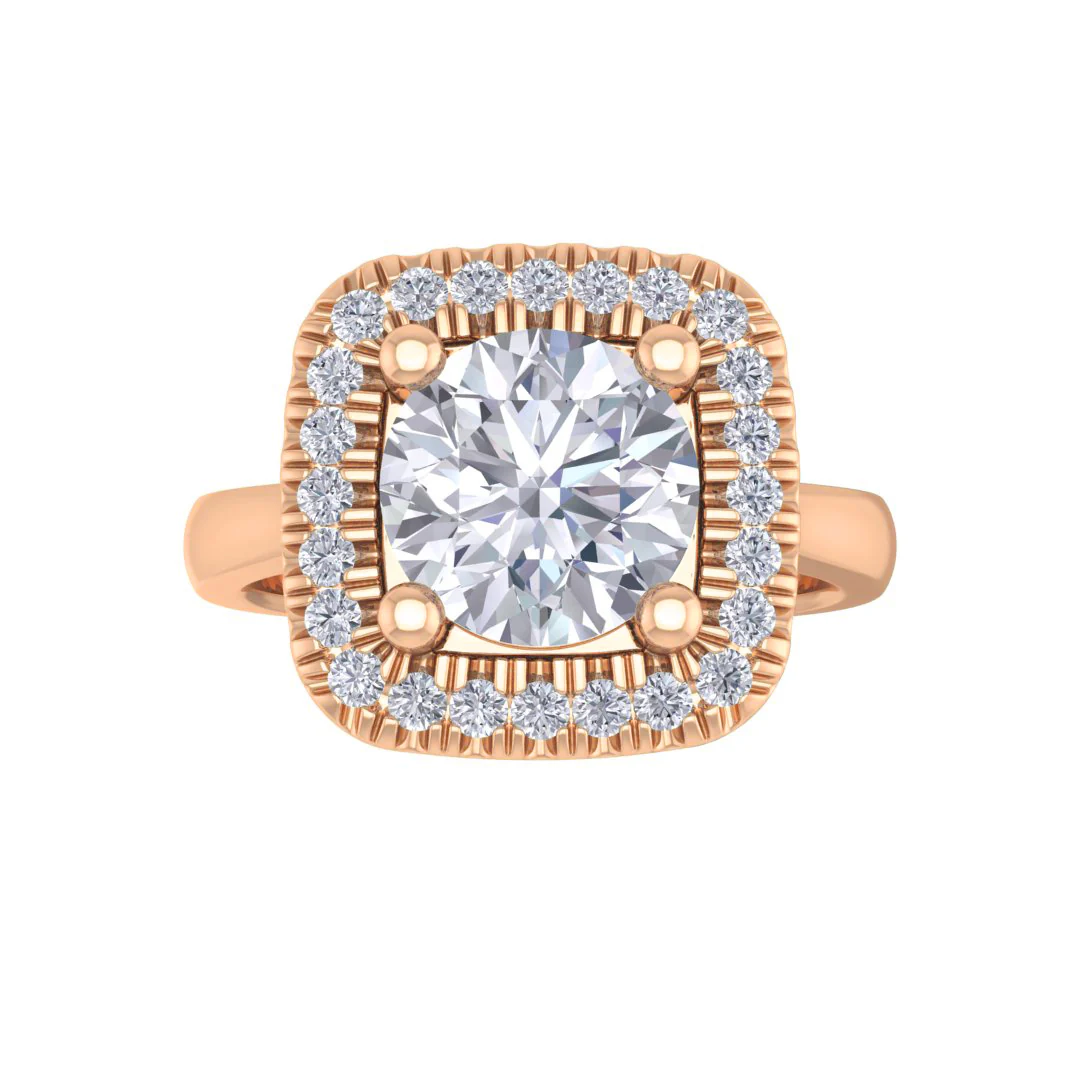 14k Rose Gold 1.5ct Round Brilliant Lab Diamond Halo Engagement Ring 1.63tdw