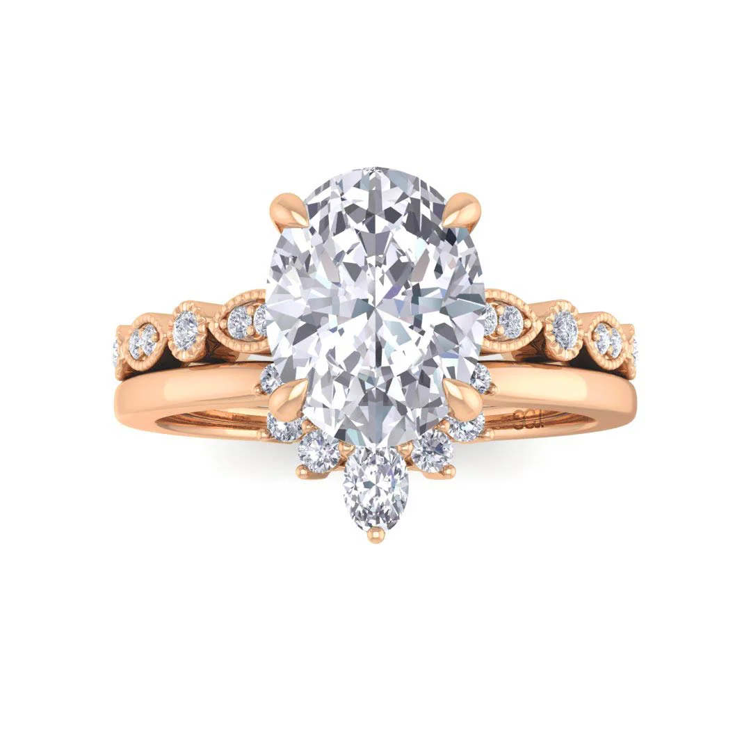 14k Rose Gold 2.0ct Oval Diamond Tiara Bridal Set 2.17tdw