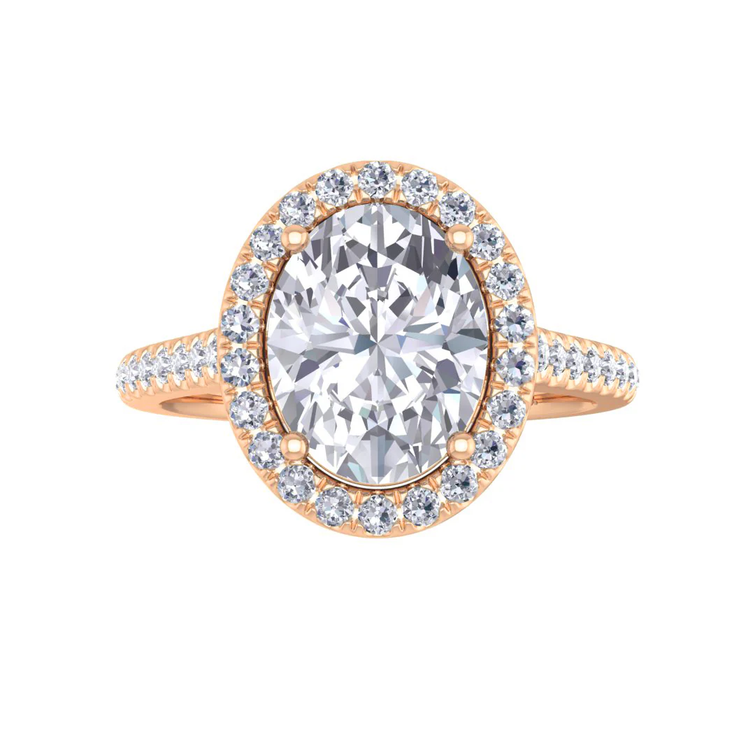14k Rose Gold 2.0ct Oval Lab Diamond Halo Engagement Ring 2.29tdw