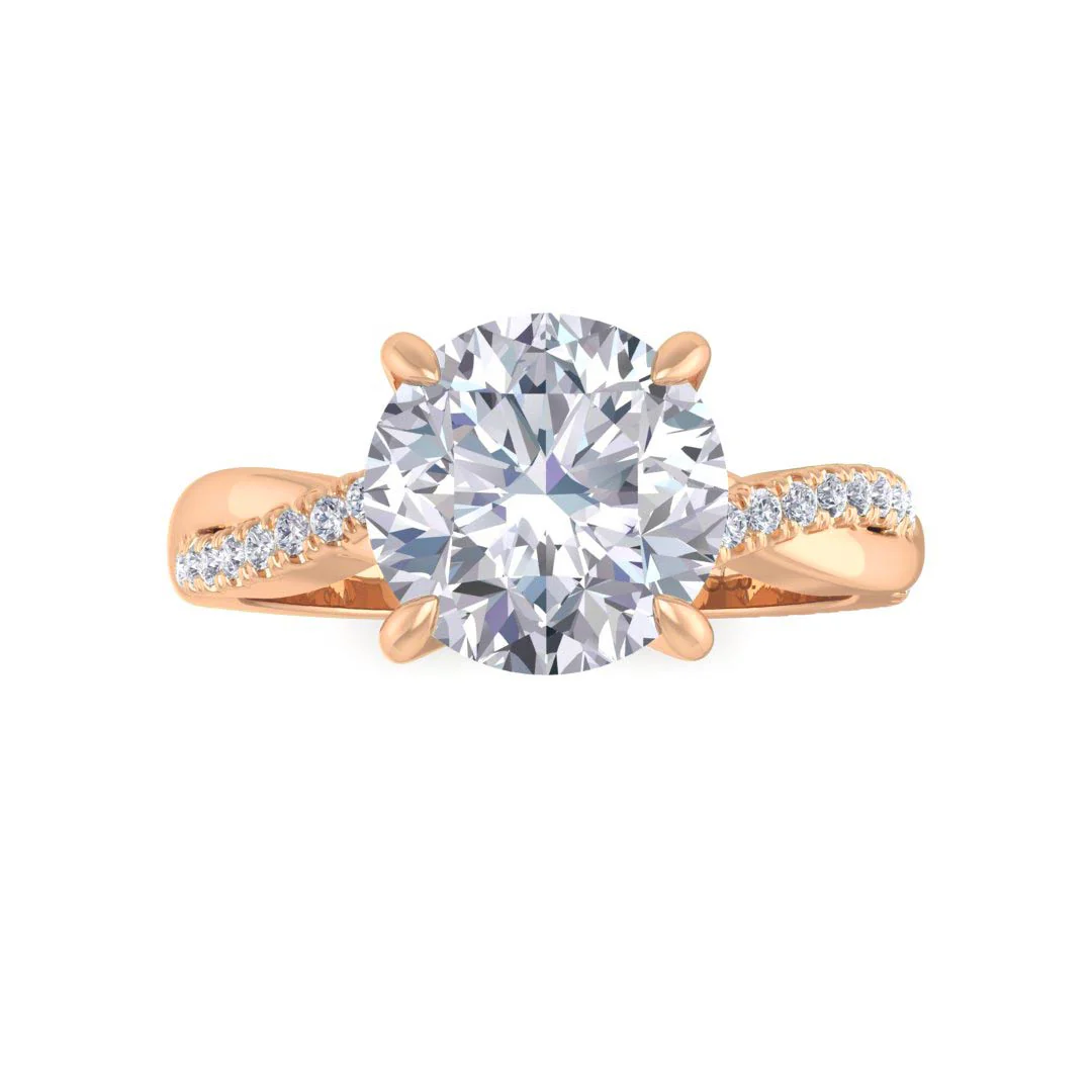 14k Rose Gold 2.0ct Round Brilliant Diamond Entwined Band Engagement Ring 2.15tdw