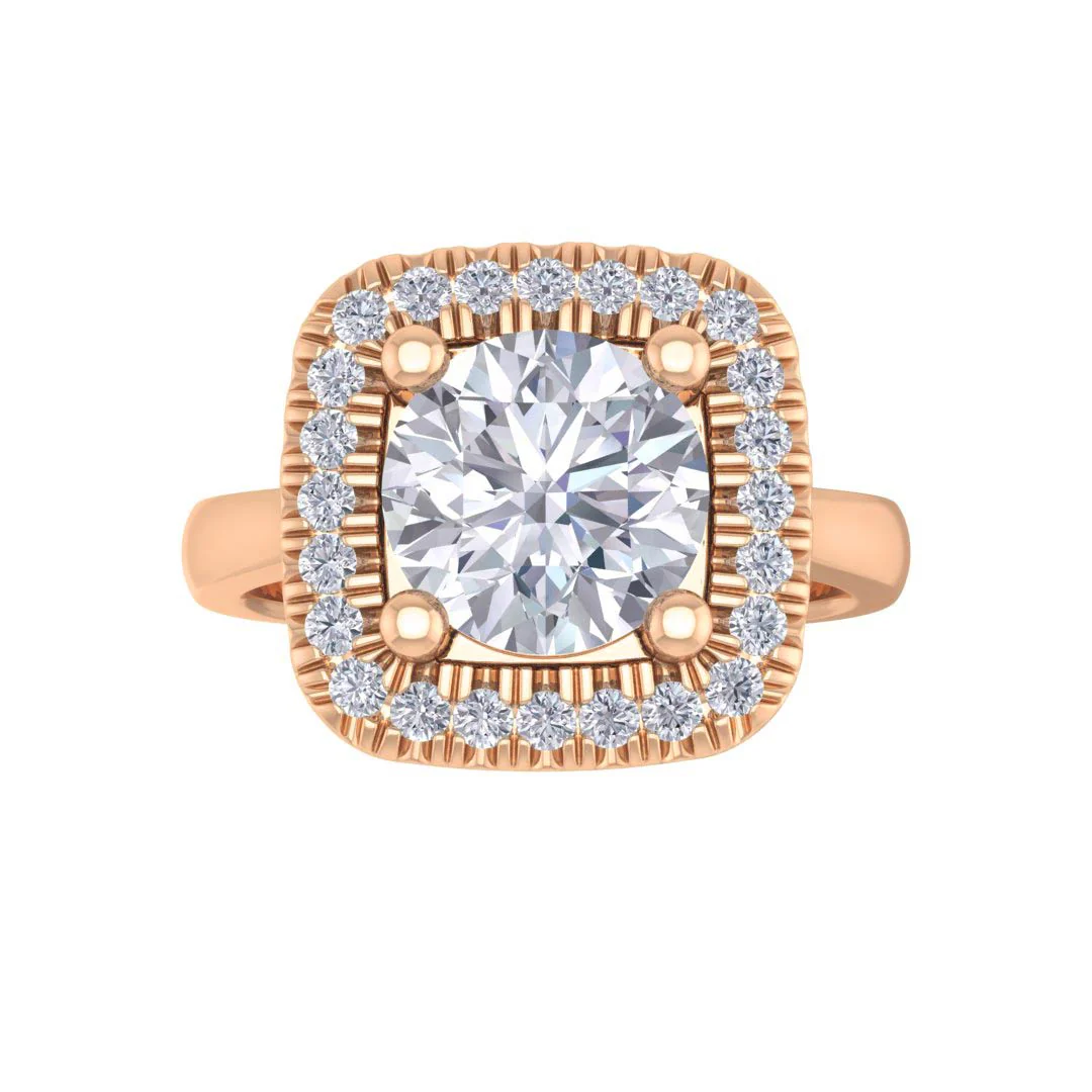 14k Rose Gold 2.0ct Round Brilliant Moissanite Halo Engagement Ring 0.13tdw