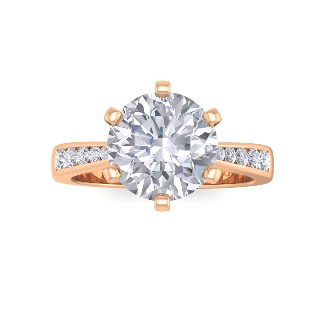 14k Rose Gold 2.0ct Round Brilliant Moissanite Solitaire With Channel Shoulders Engagement Ring 0.2tdw