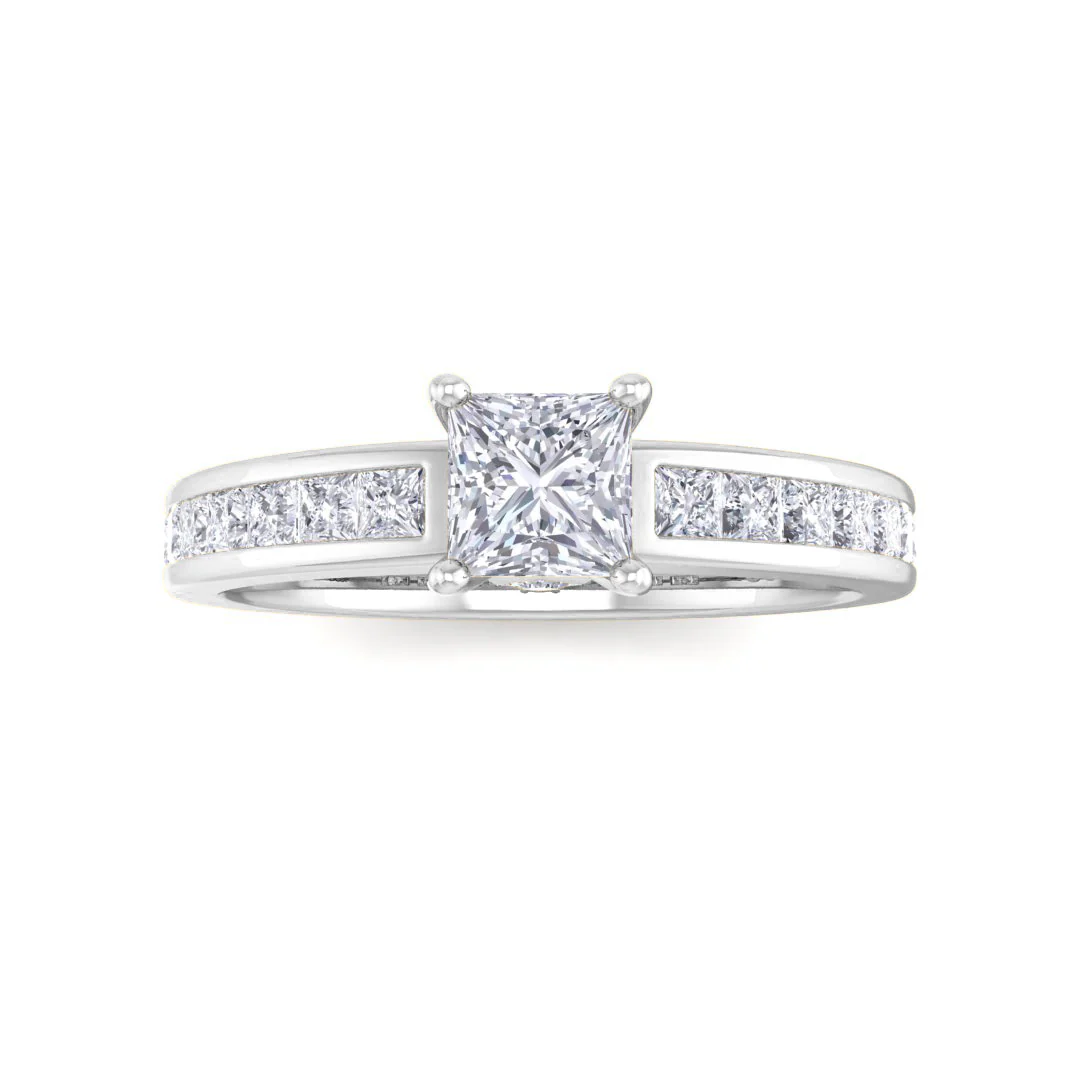 14k White Gold 0.33ct Princess Cut Lab Diamond Solitaire with Shoulder Accents Engagement Ring 0.83tdw