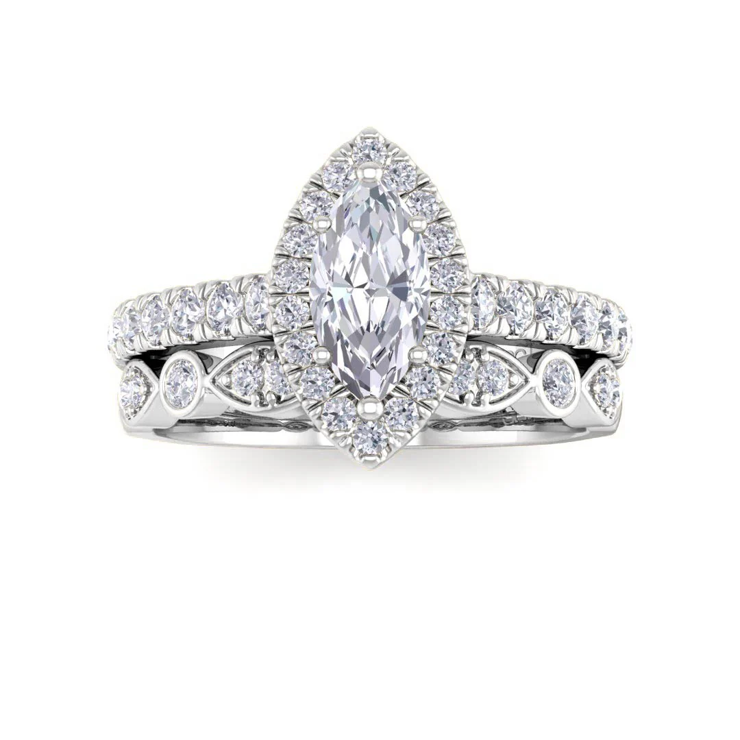 14k White Gold 0.5ct Marquise Lab Diamond Halo Bridal Set 1.0tdw