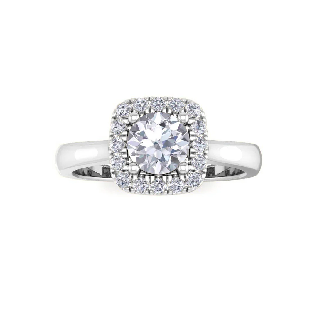 14k White Gold 0.5ct Round Brilliant Lab Diamond Halo Engagement Ring 0.63tdw