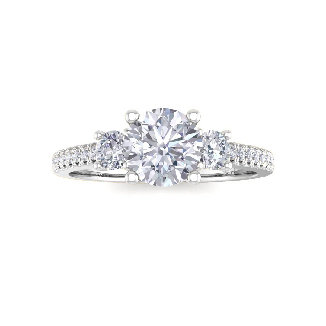 14k White Gold 0.5ct Round Brilliant Lab Diamond Trilogy Shoulders Engagement Ring 0.8tdw