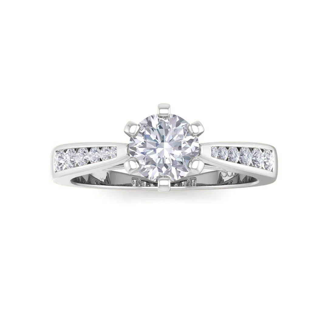 14k White Gold 0.5ct Round Brilliant Moissanite Solitaire With Channel Shoulders Engagement Ring 0.2tdw