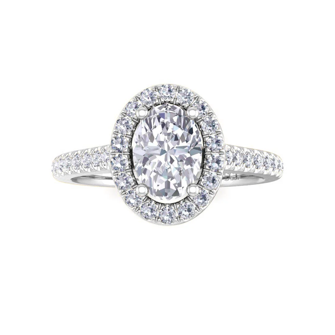 14k White Gold 0.75ct Oval Lab Diamond Halo Engagement Ring 1.04tdw