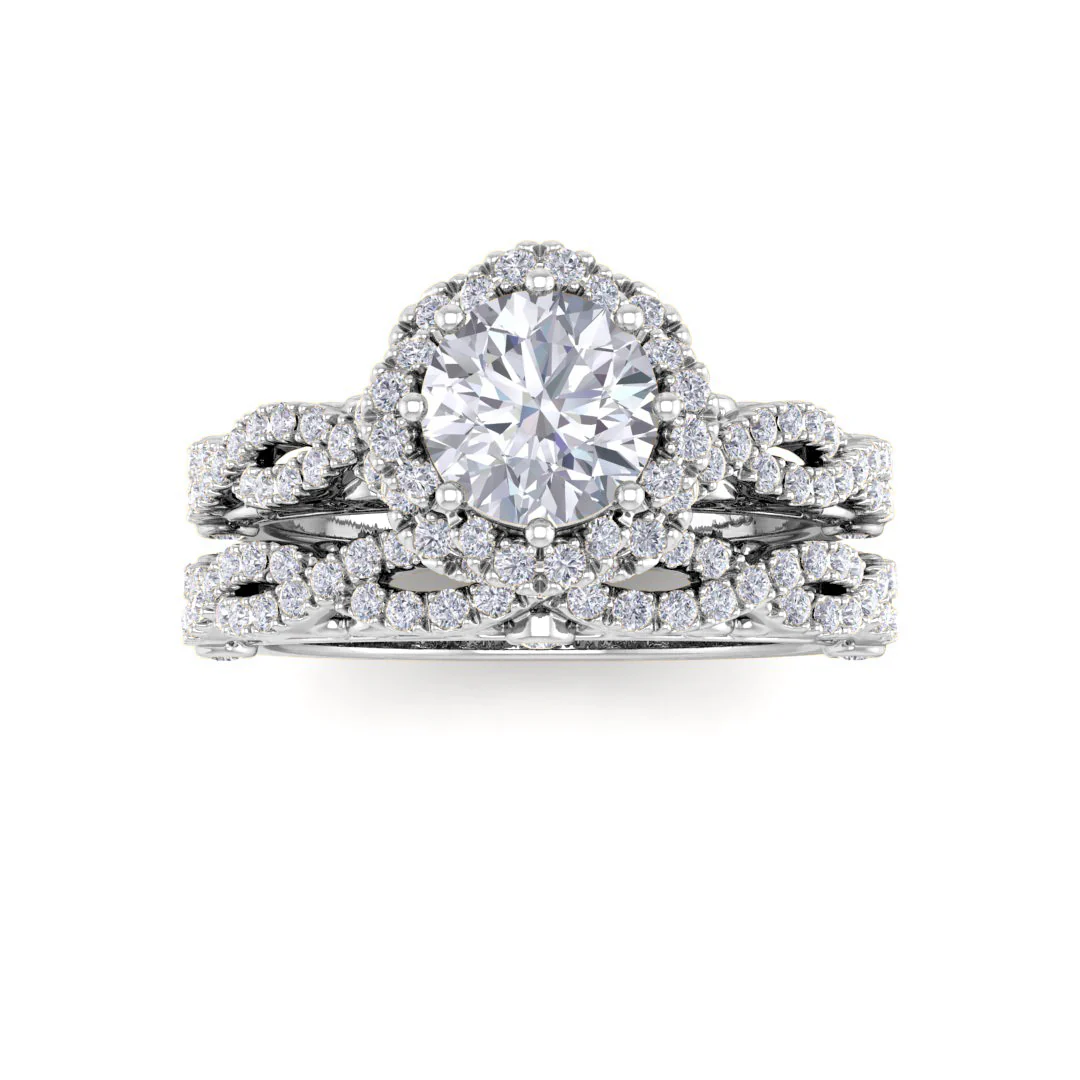 14k White Gold 0.75ct Round Brilliant Diamond Flower Halo Bridal Set 1.25tdw