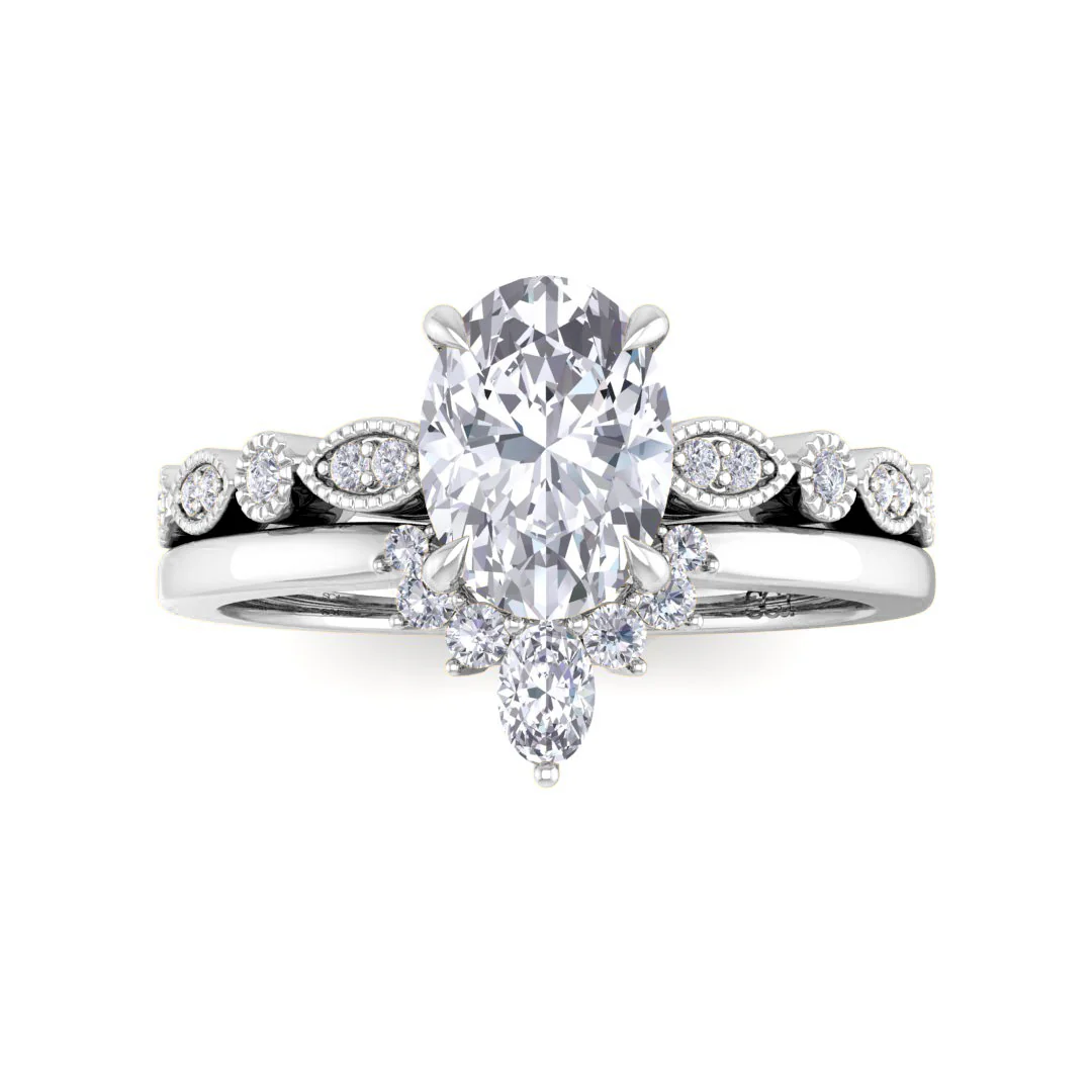 14k White Gold 1.0ct Oval Moissanite Tiara Bridal Set 0.17tdw