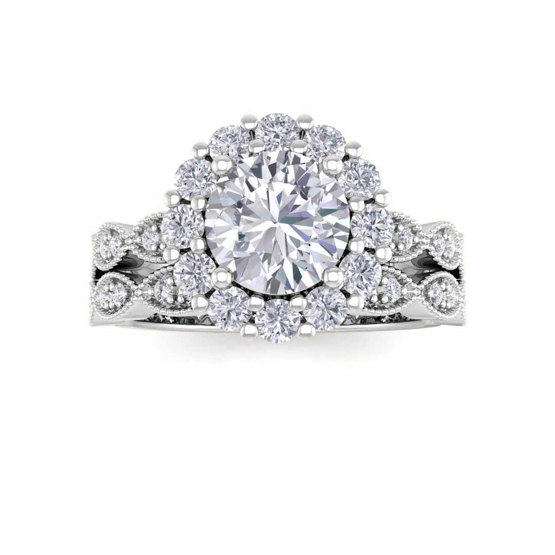 14k White Gold 1.0ct Round Brilliant Diamond Halo Bridal Set 1.55tdw