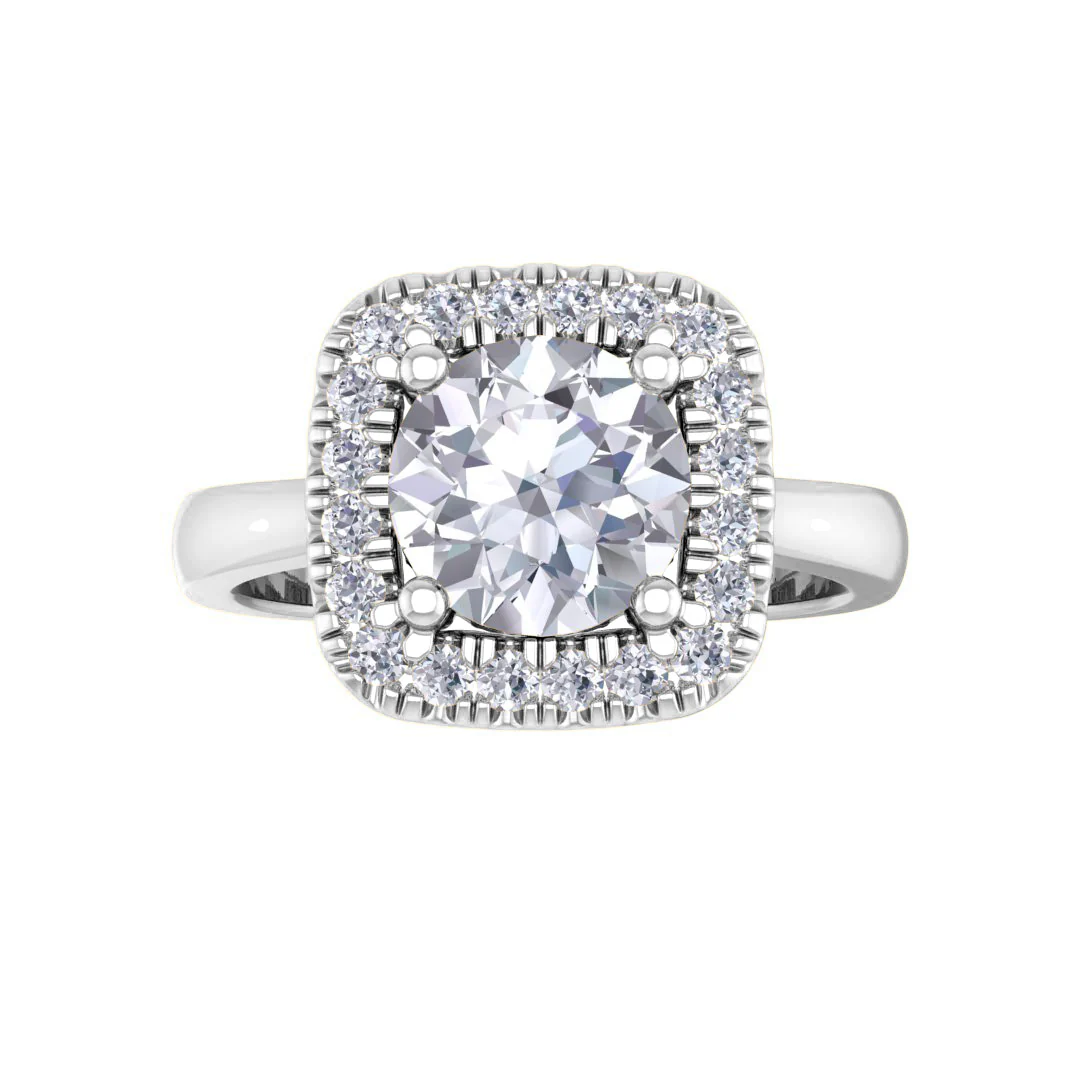 14k White Gold 1.0ct Round Brilliant Moissanite Halo Engagement Ring 0.13tdw