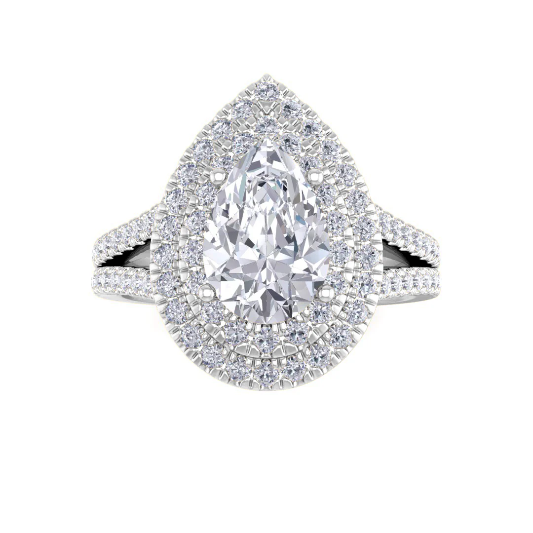 14k White Gold 1.5ct Pear Diamond Double Halo Engagement Ring 2.0tdw