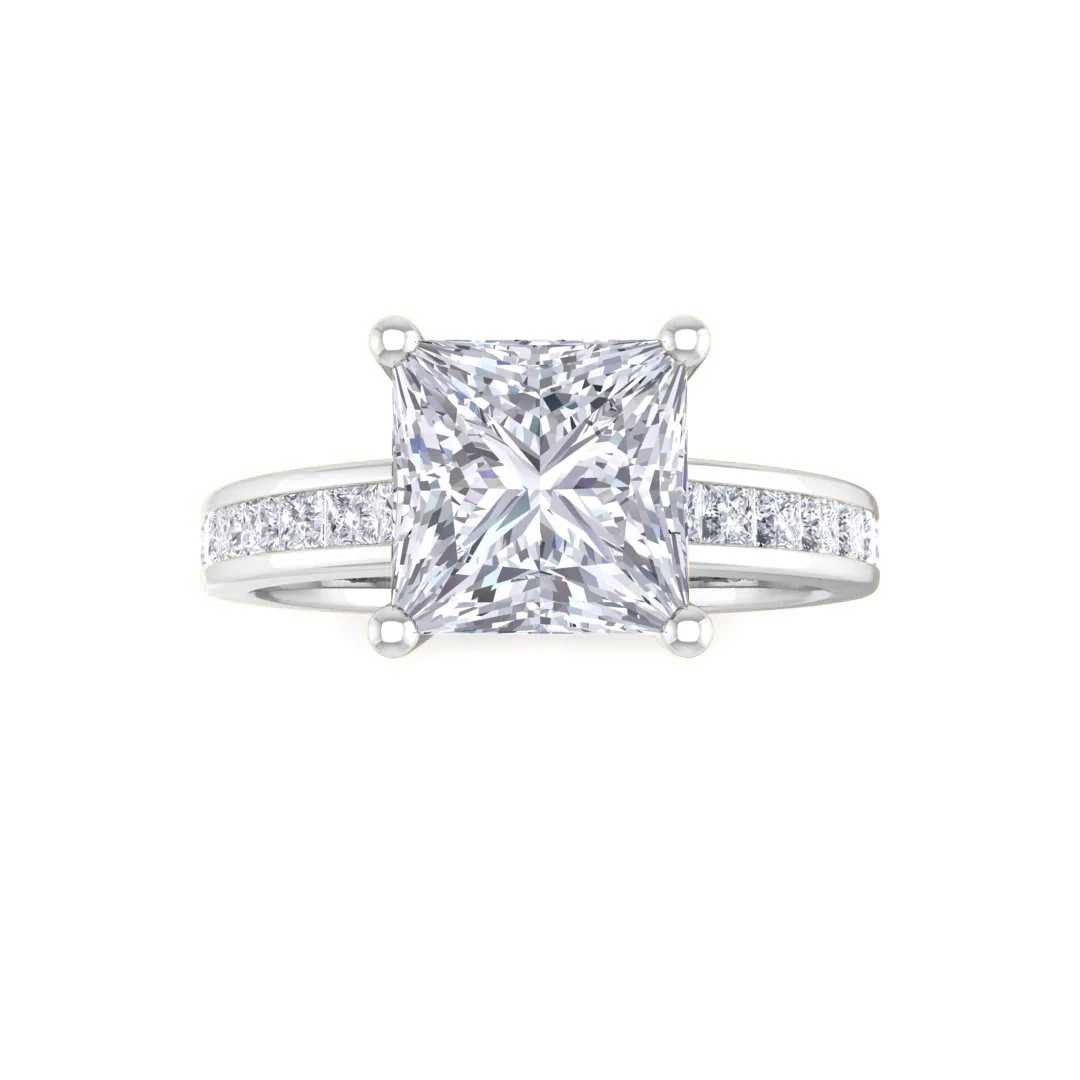 14k White Gold 1.5ct Princess Cut Diamond Solitaire with Shoulder Accents Engagement Ring 2.0tdw
