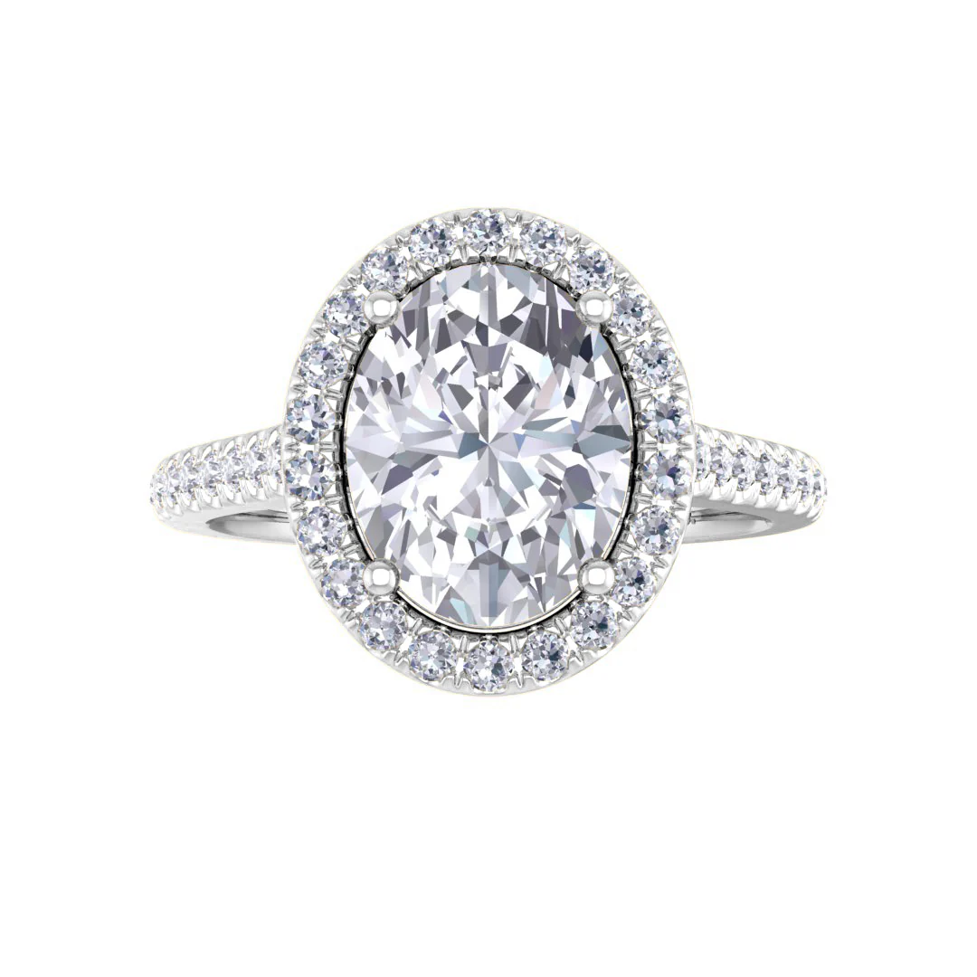 14k White Gold 2.0ct Oval Lab Diamond Halo Engagement Ring 2.29tdw