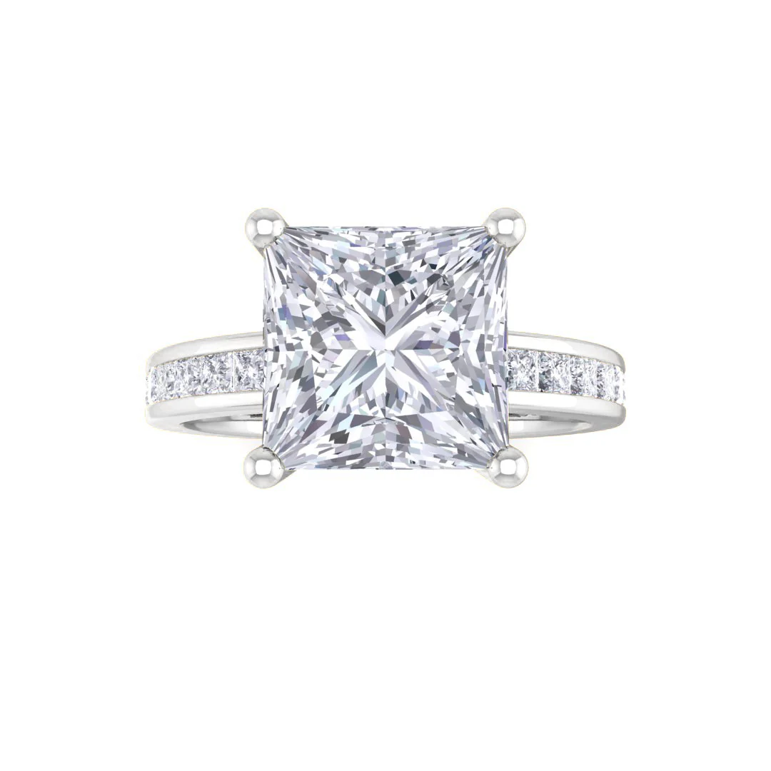 14k White Gold 2.0ct Princess Cut Lab Diamond Solitaire with Shoulder Accents Engagement Ring 2.5tdw