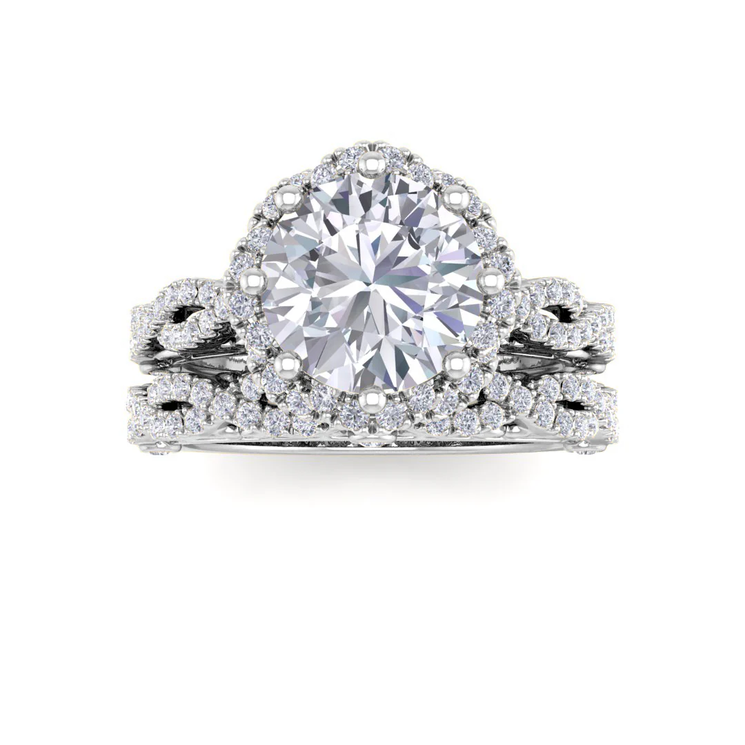 14k White Gold 2.0ct Round Brilliant Diamond Flower Halo Bridal Set 2.5tdw