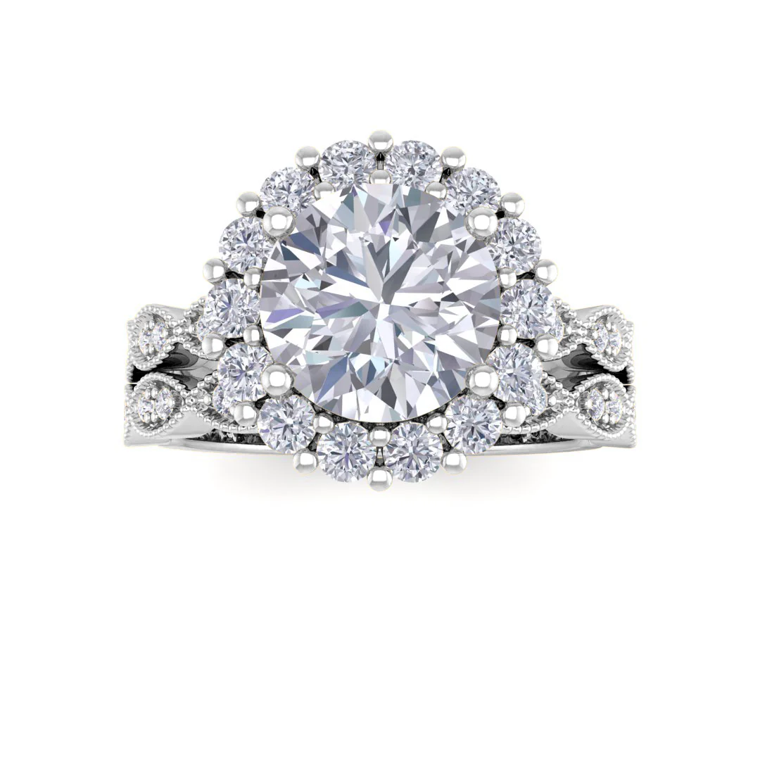 14k White Gold 2.0ct Round Brilliant Diamond Halo Bridal Set 2.55tdw