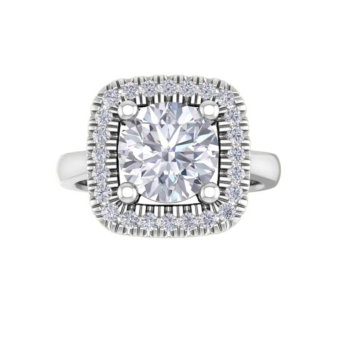 14k White Gold 2.0ct Round Brilliant Moissanite Halo Engagement Ring 0.13tdw