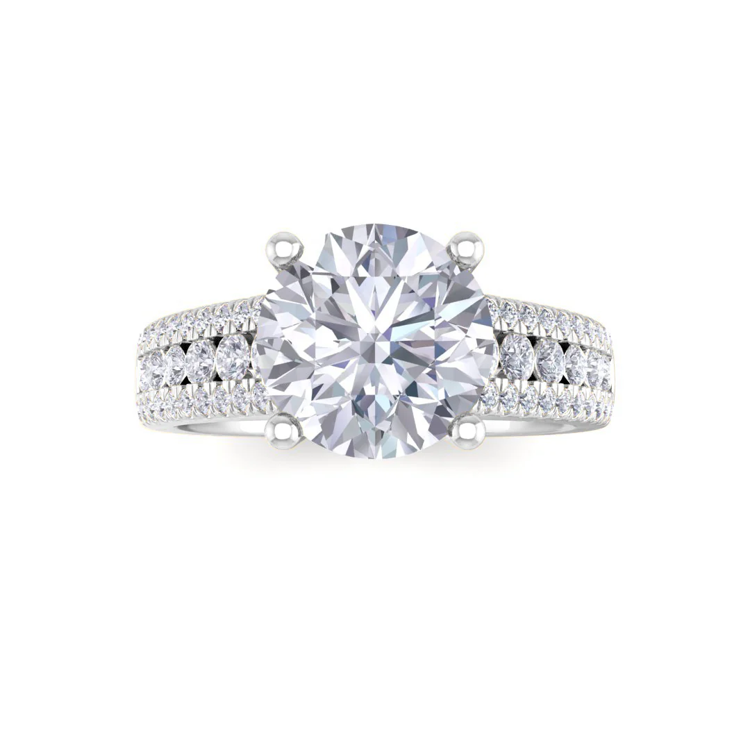 14k White Gold 2.0ct Round Brilliant Moissanite Solitaire with Accent Shoulders Engagement Ring 0.5tdw