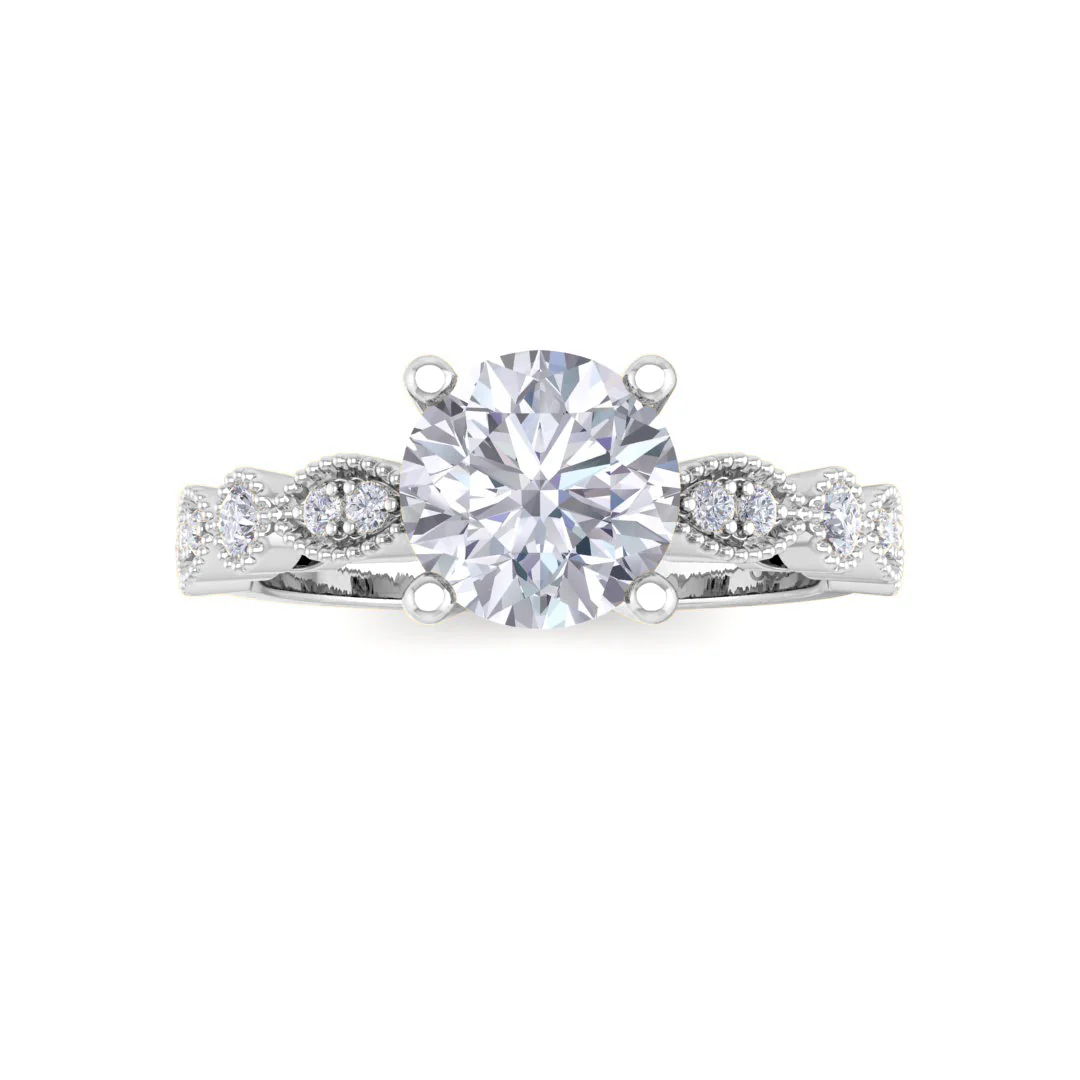 14K White Gold Round Brilliant Moissanite and Diamond Milgrain Bridal Set 0.25tdw 1.0ct Moissanite