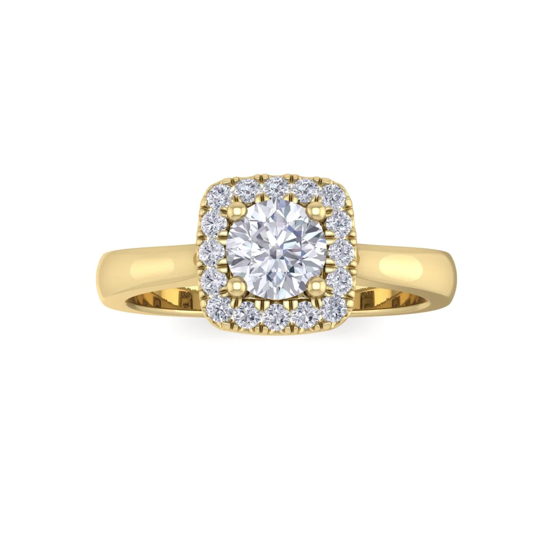 14k Yellow Gold 0.33ct Round Brilliant Diamond Halo Engagement Ring 0.46tdw