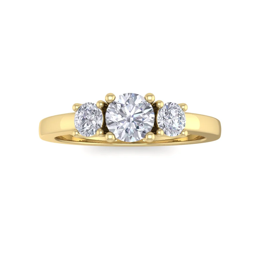 14k Yellow Gold 0.33ct Round Brilliant Lab Diamond Trilogy Engagement Ring 0.58tdw