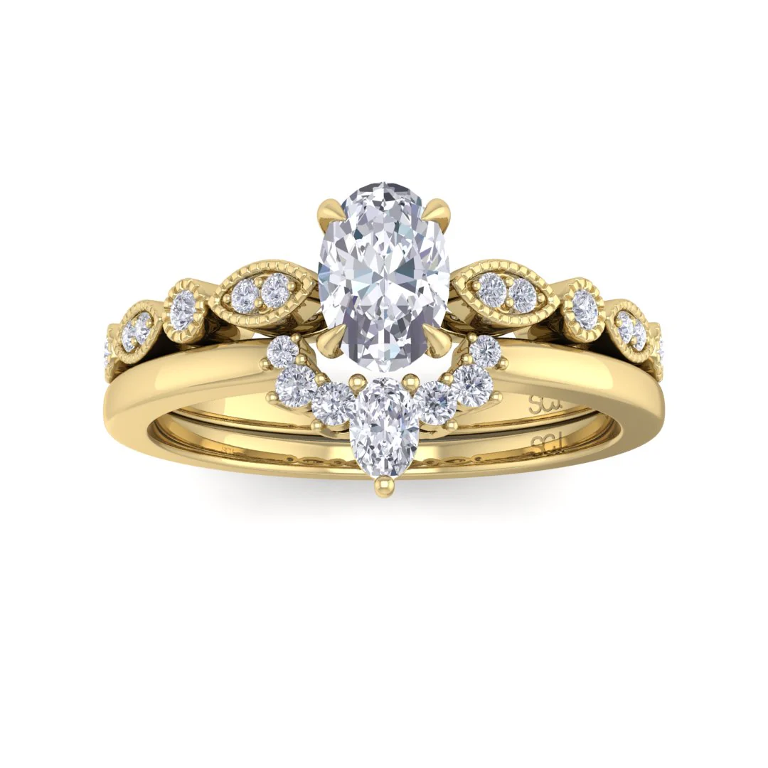 14k Yellow Gold 0.5ct Oval Moissanite Tiara Bridal Set 0.17tdw