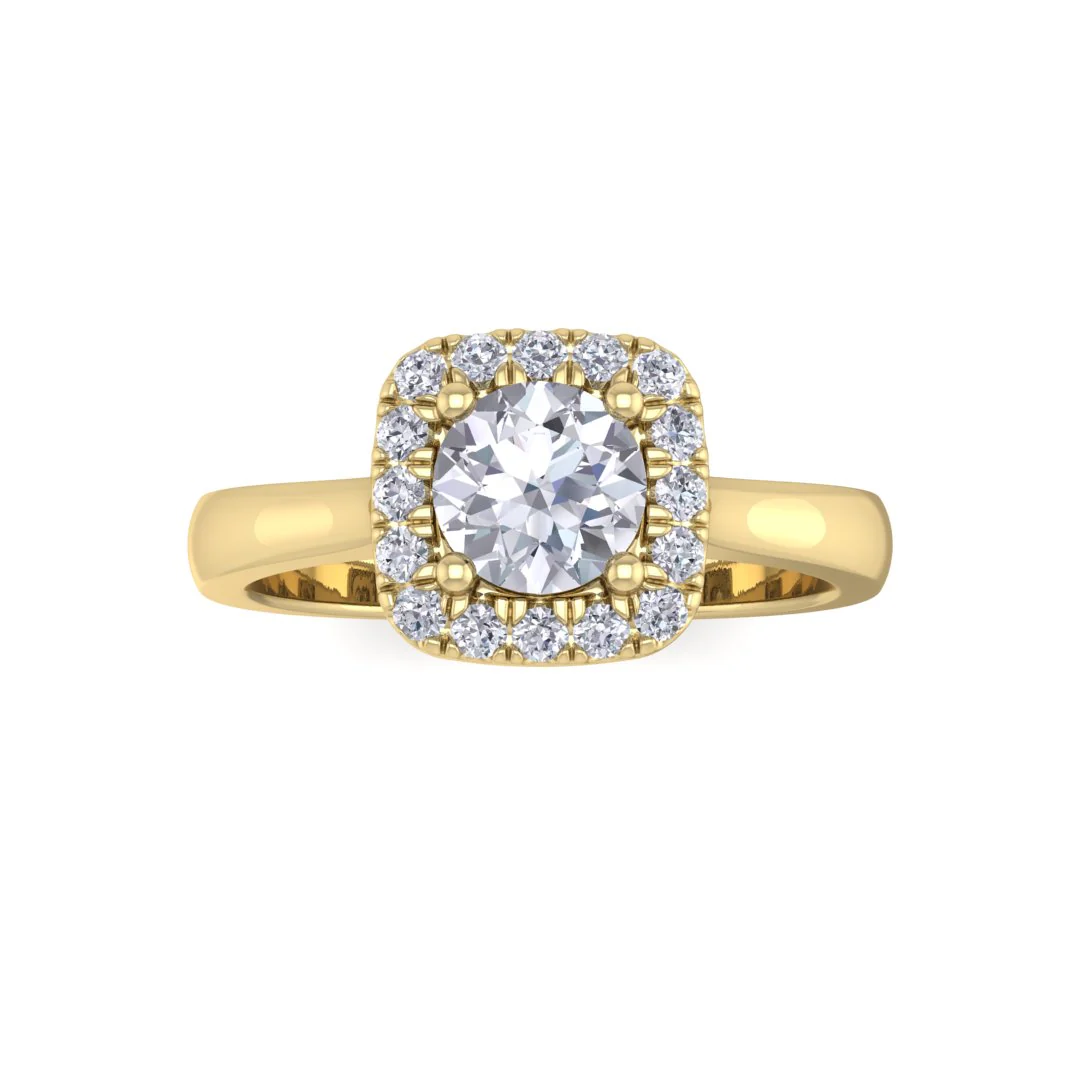 14k Yellow Gold 0.5ct Round Brilliant Moissanite Halo Engagement Ring 0.13tdw